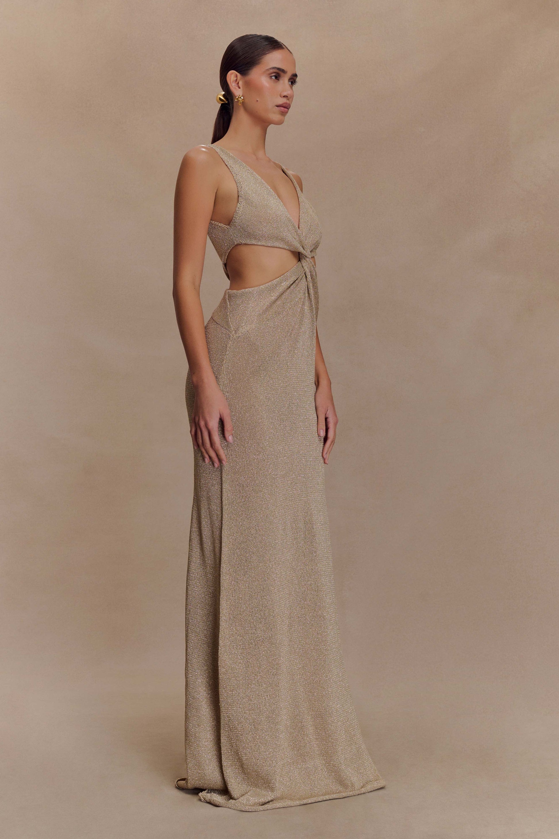 Gracelyn Twisted Metallic Knit Maxi Dress - Gold #4