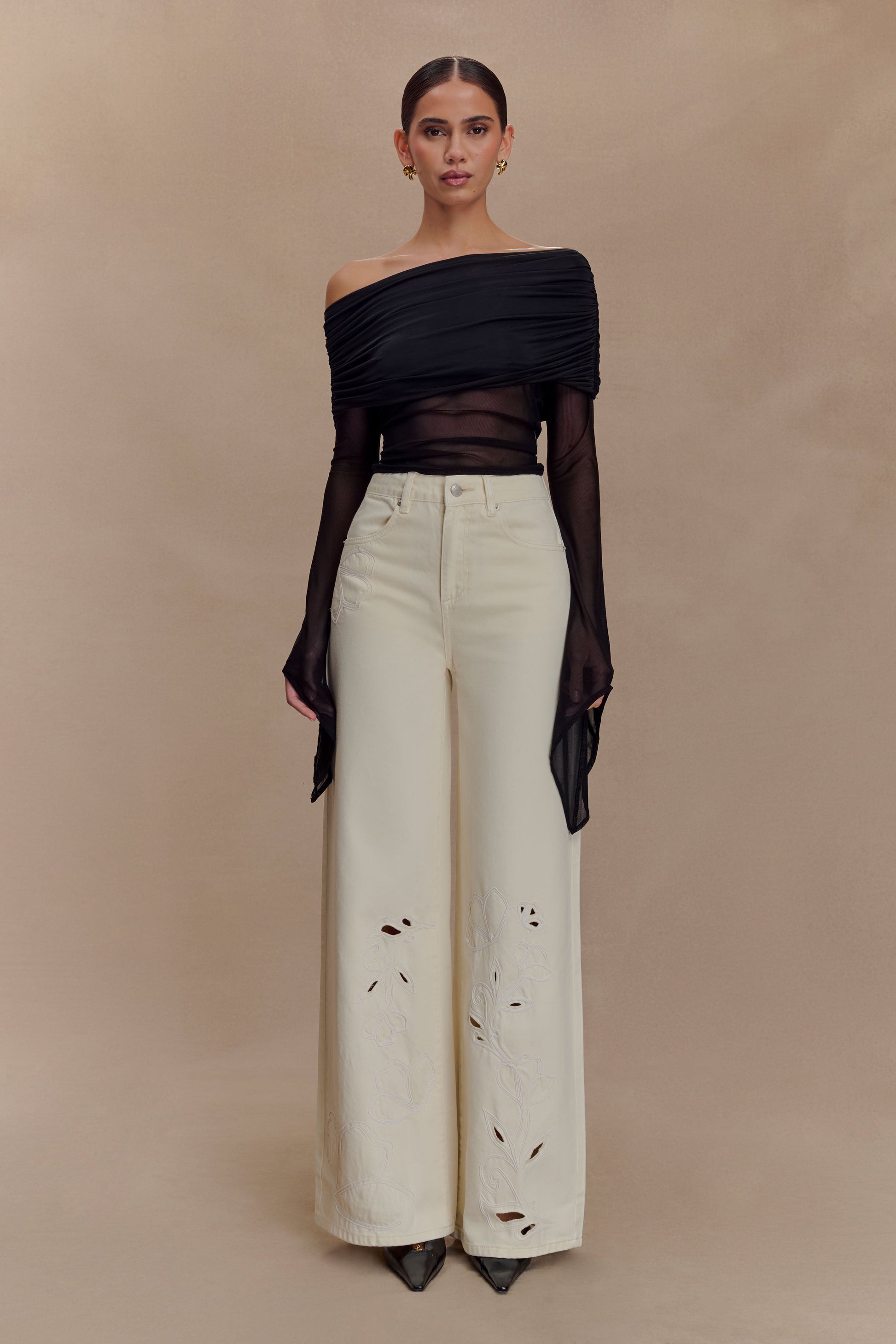 Carmella Embroided Jeans - Ecru #4