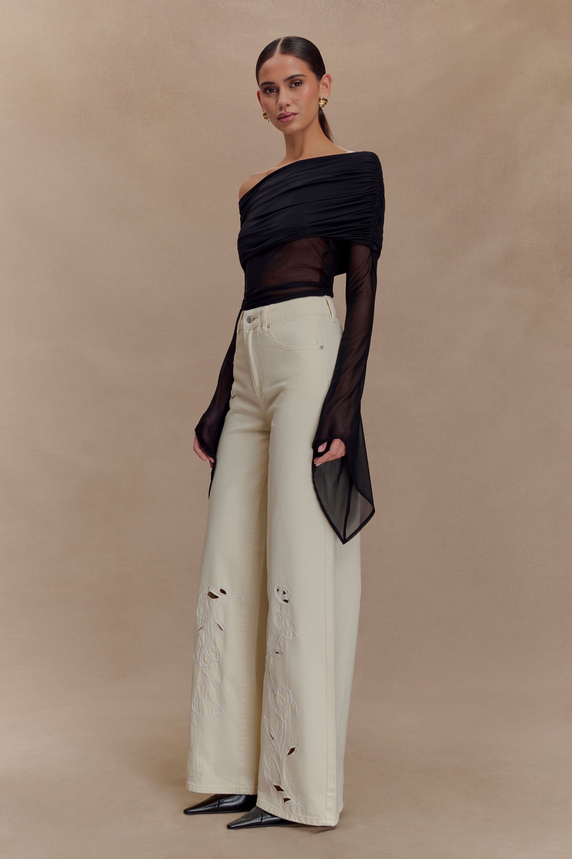 Carmella Embroided Jeans - Ecru #3