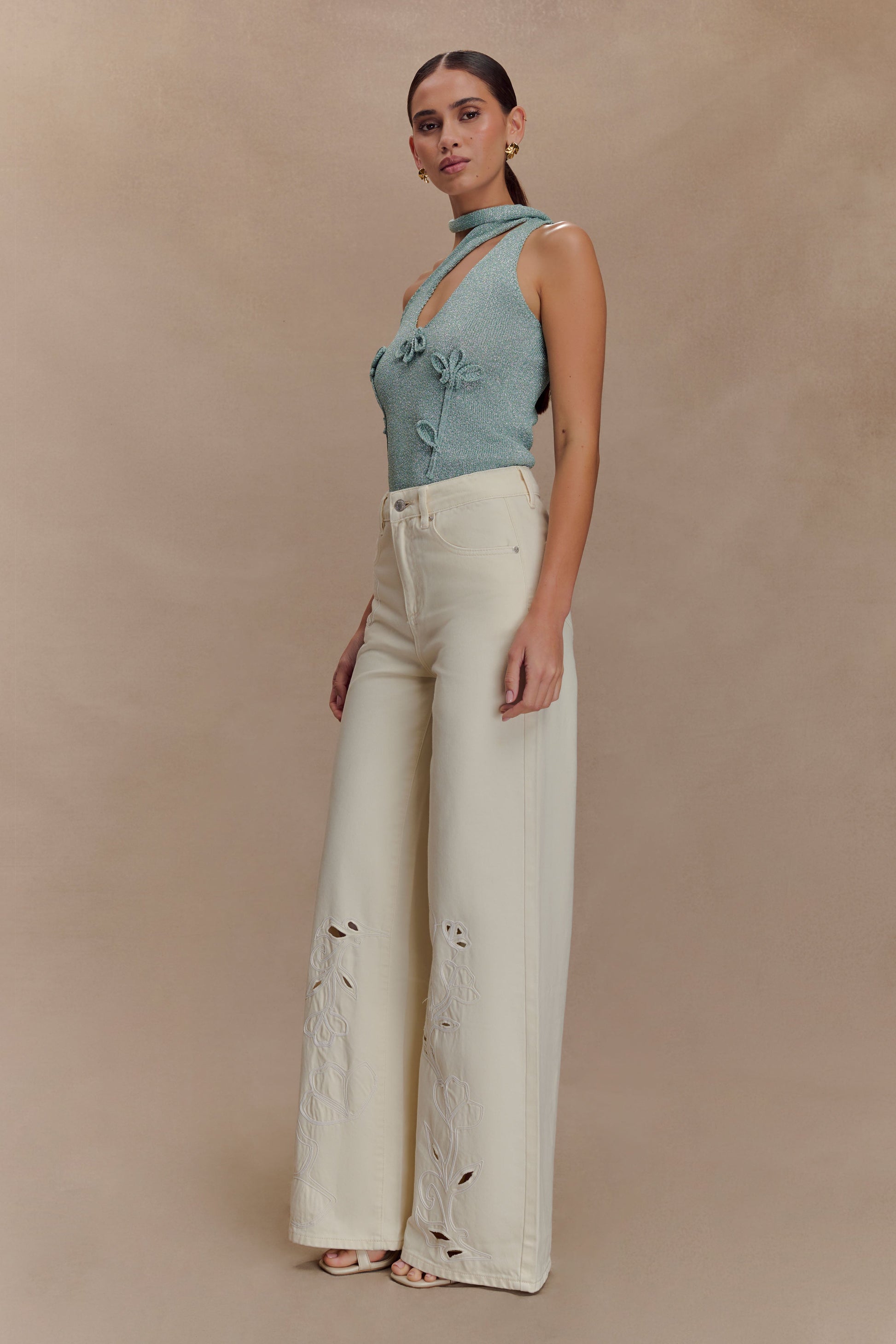 Leone One Shoulder Metallic Knit Top - Aqua #4