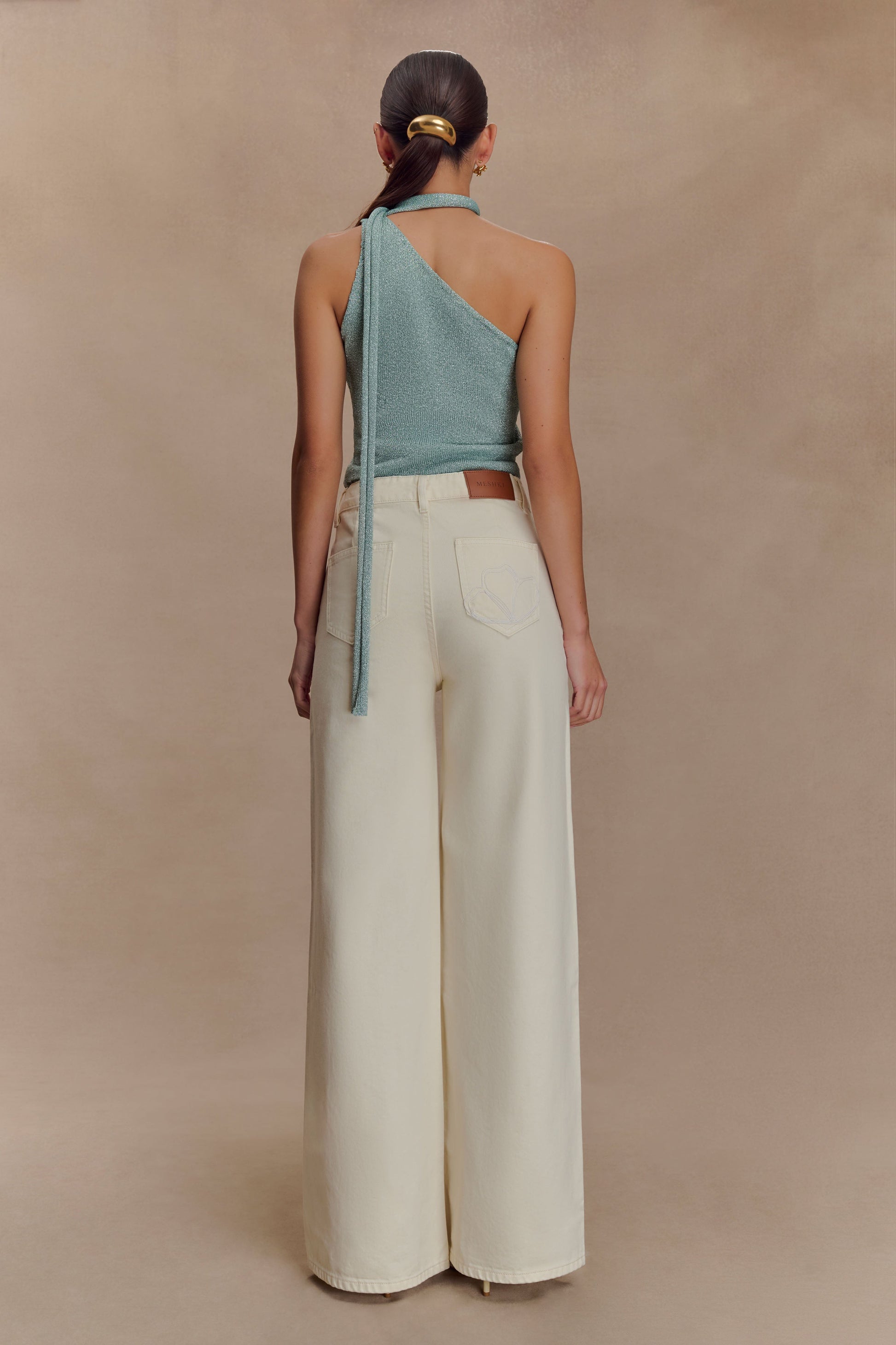 Leone One Shoulder Metallic Knit Top - Aqua #5