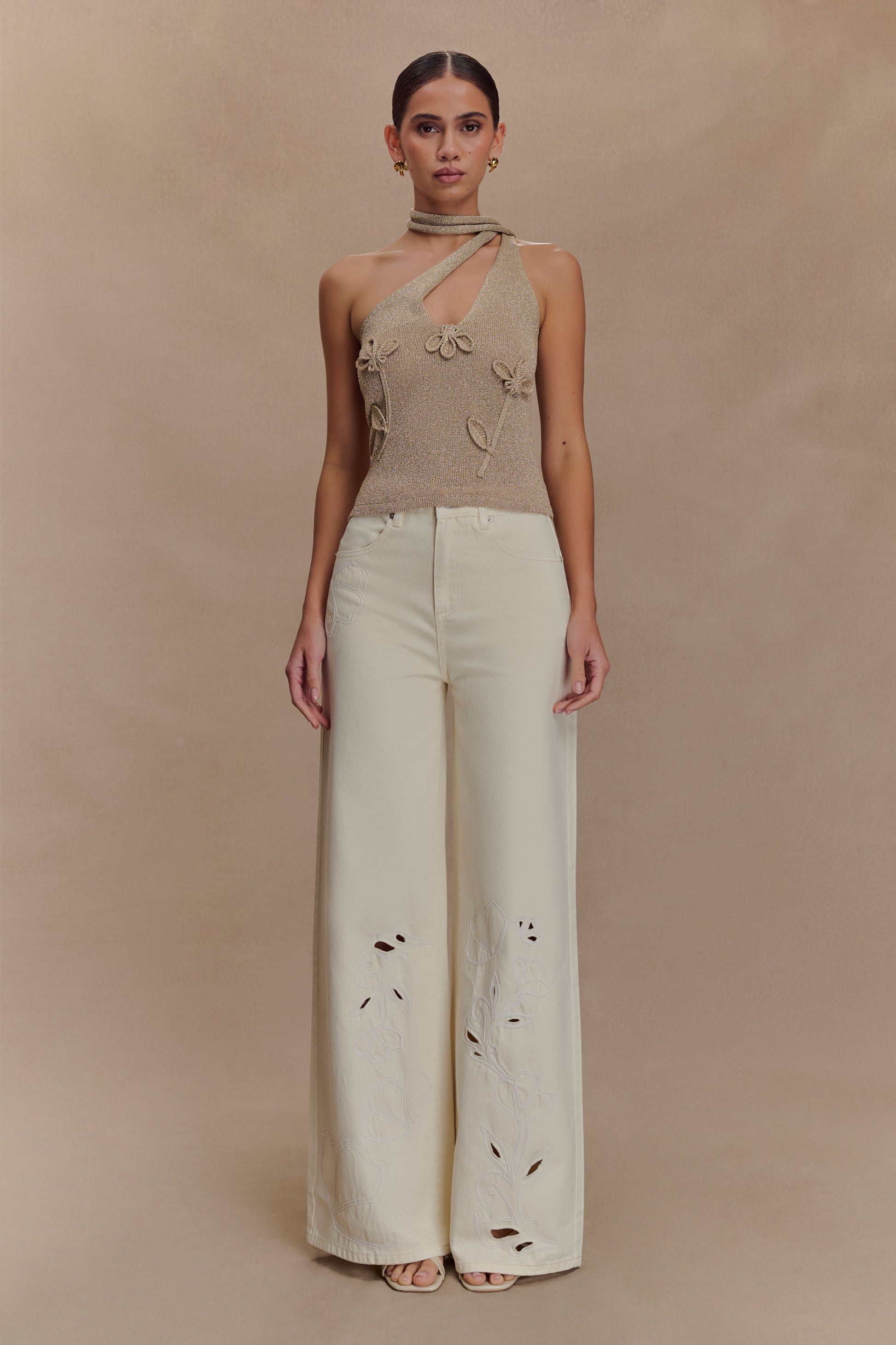 Leone One Shoulder Metallic Knit Top - Gold #4