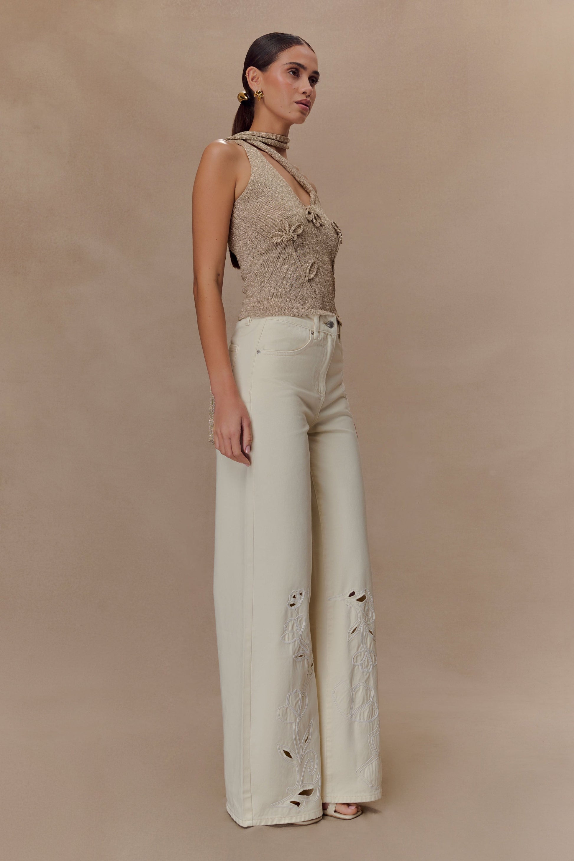 Leone One Shoulder Metallic Knit Top - Gold #3