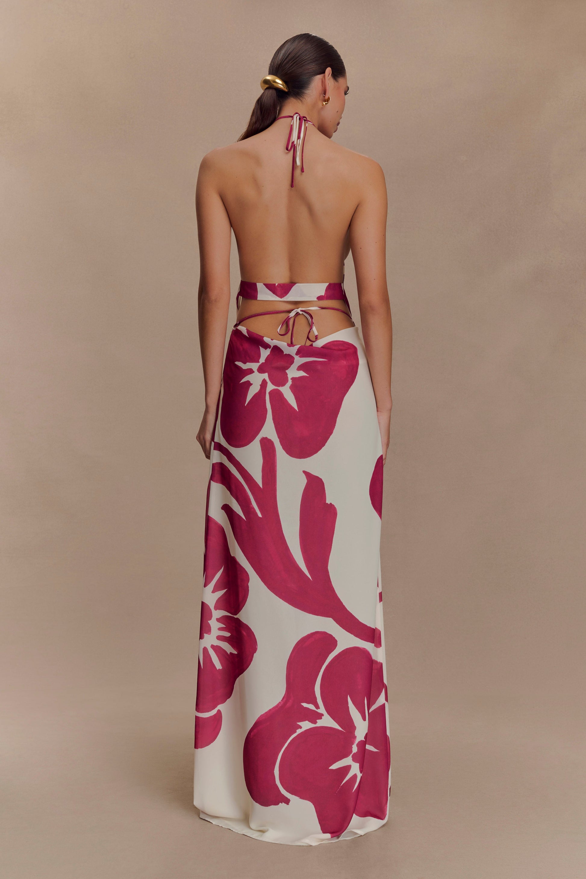 Katalina Chiffon Maxi Skirt - Red Deco Fleur Print #5