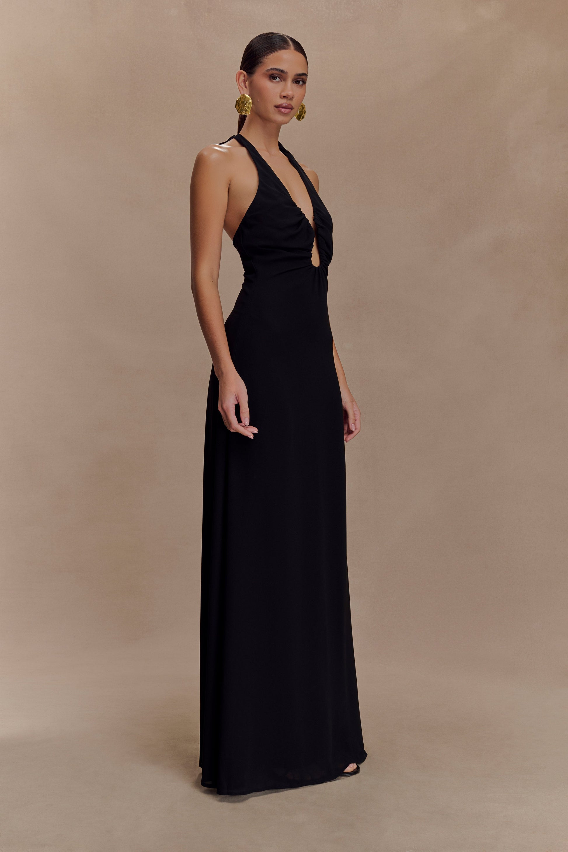 Malakhai Chiffon Halter Maxi Dress - Black #3