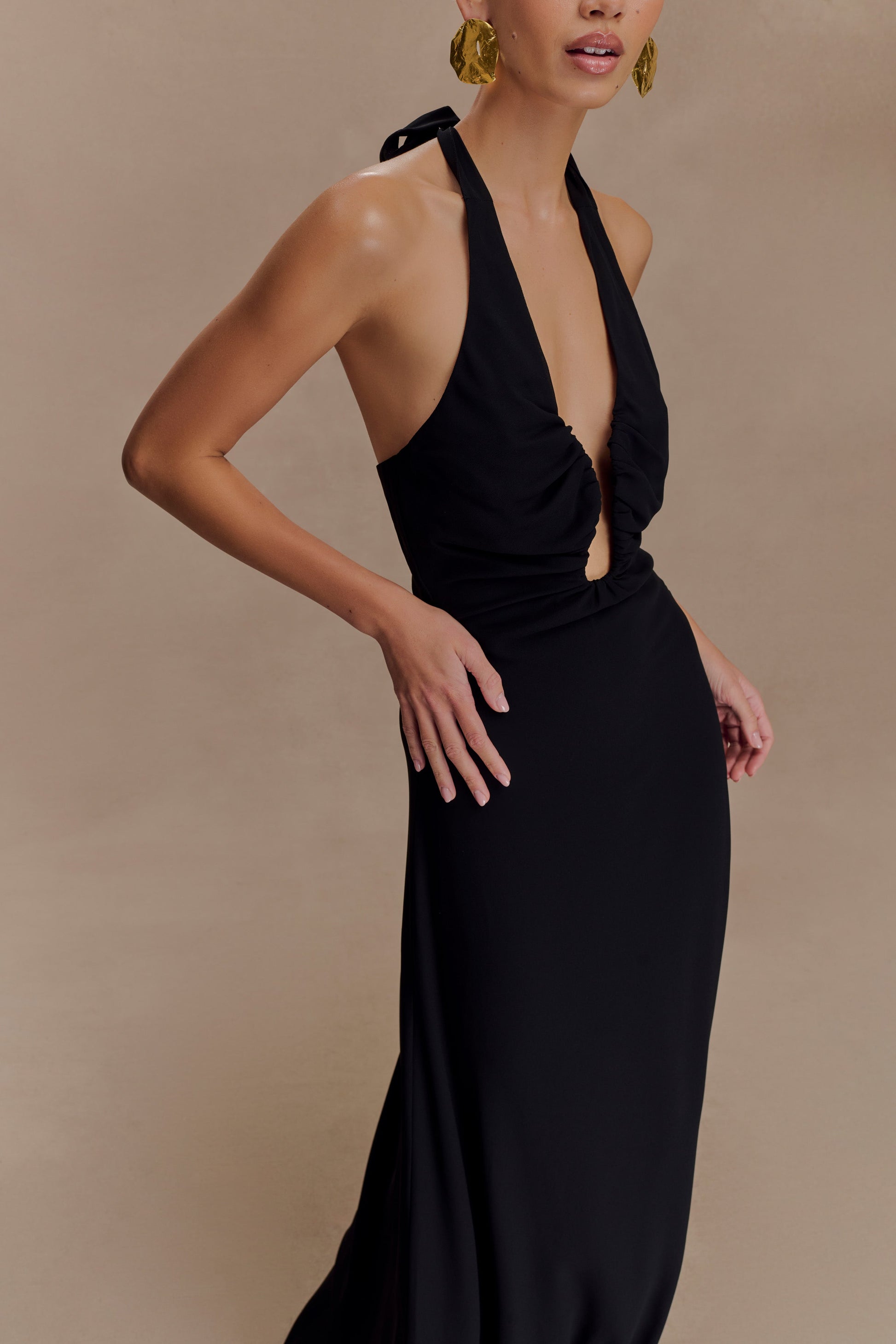 Malakhai Chiffon Halter Maxi Dress - Black #4