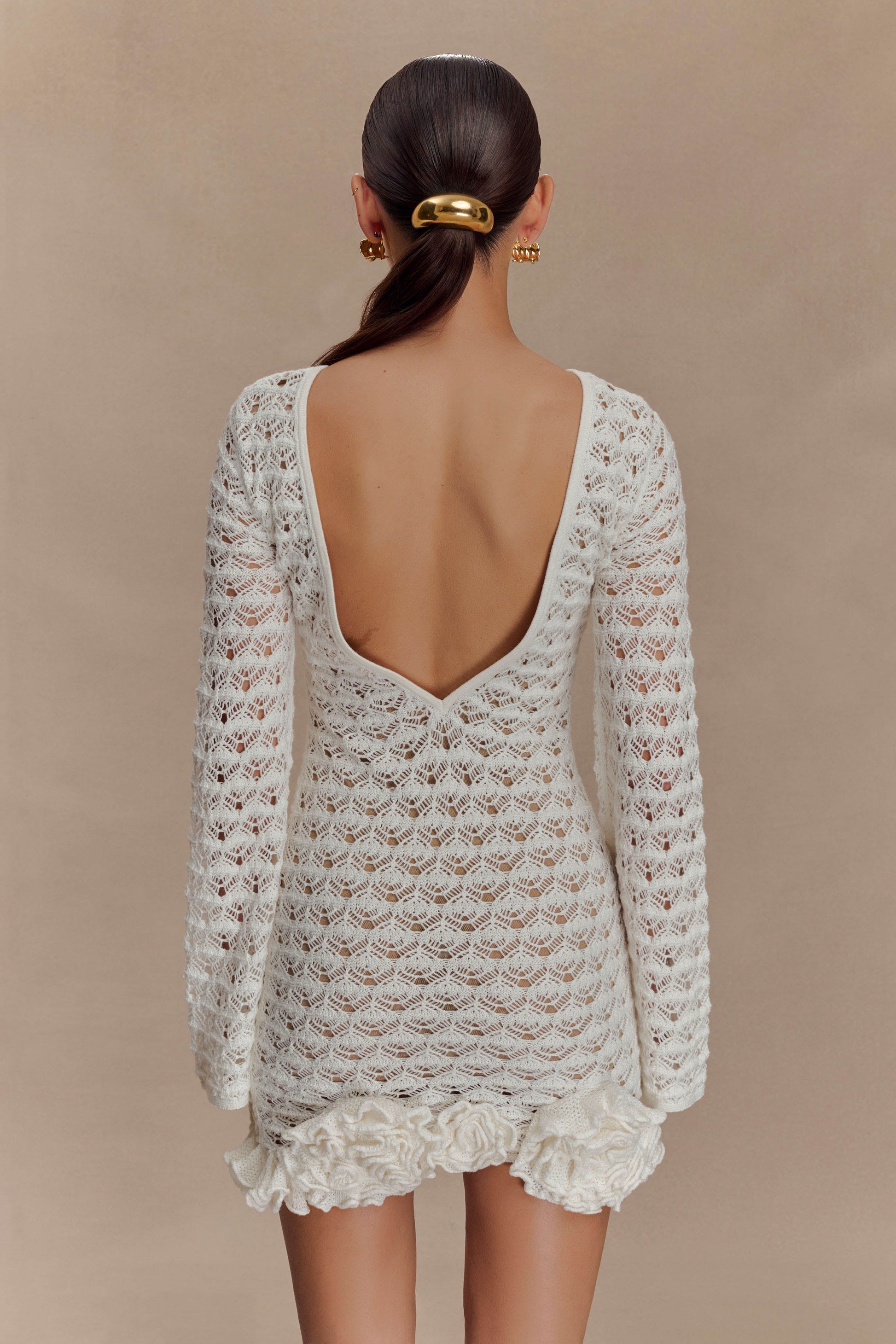 Aileen Ruffle Crochet Mini Dress - Ivory #2