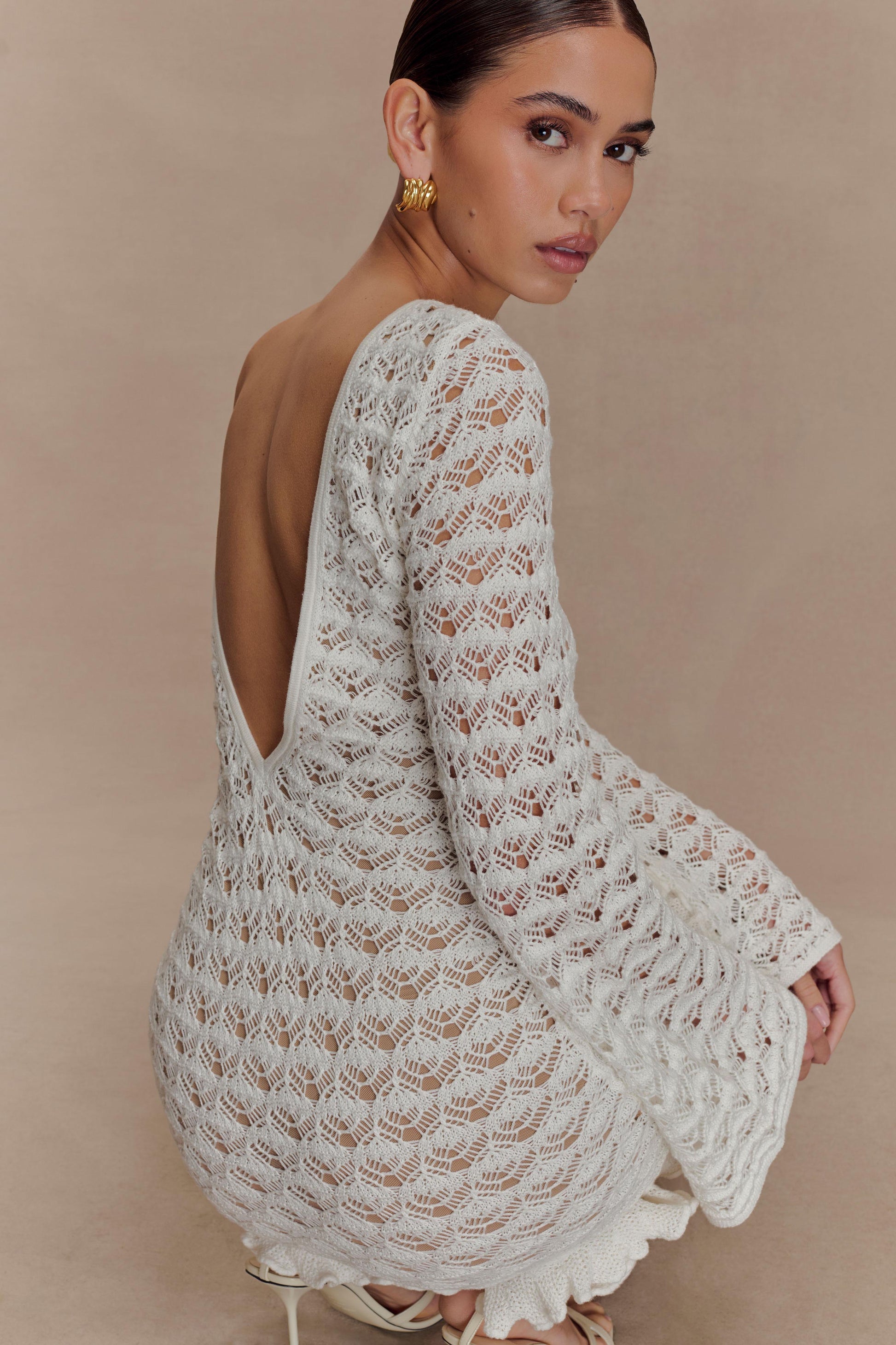 Aileen Ruffle Crochet Mini Dress - Ivory #6