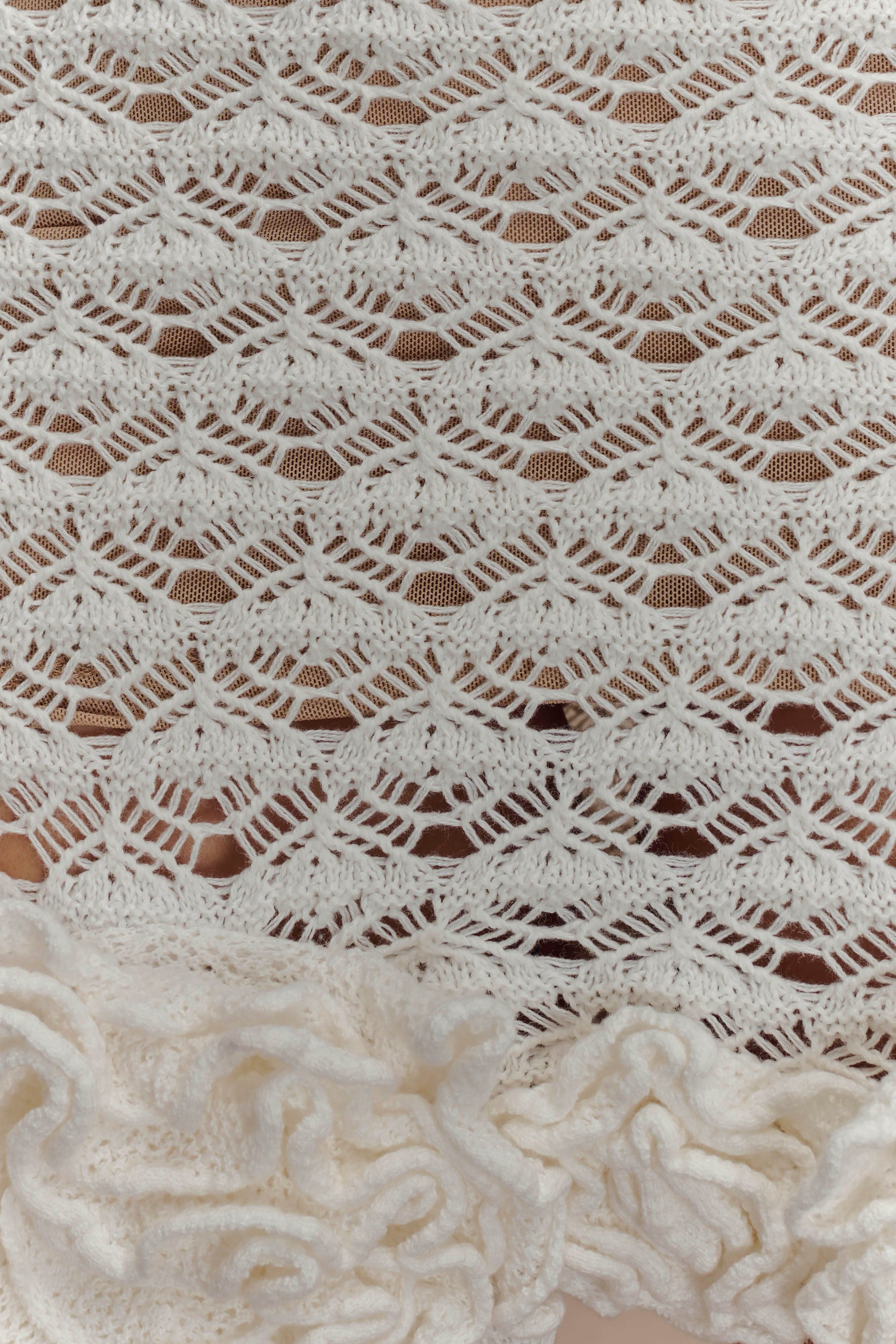 Aileen Ruffle Crochet Mini Dress - Ivory #7