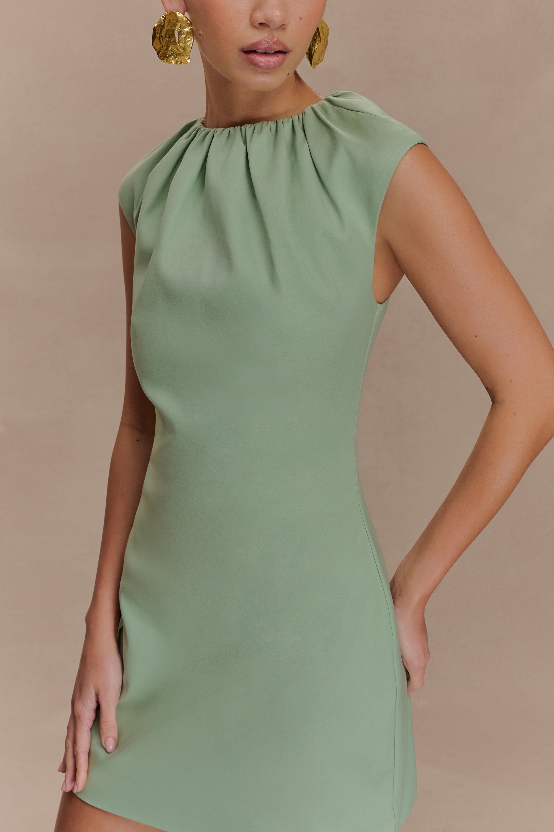 Ariana Pleated Neck Mini Dress - Sage #3