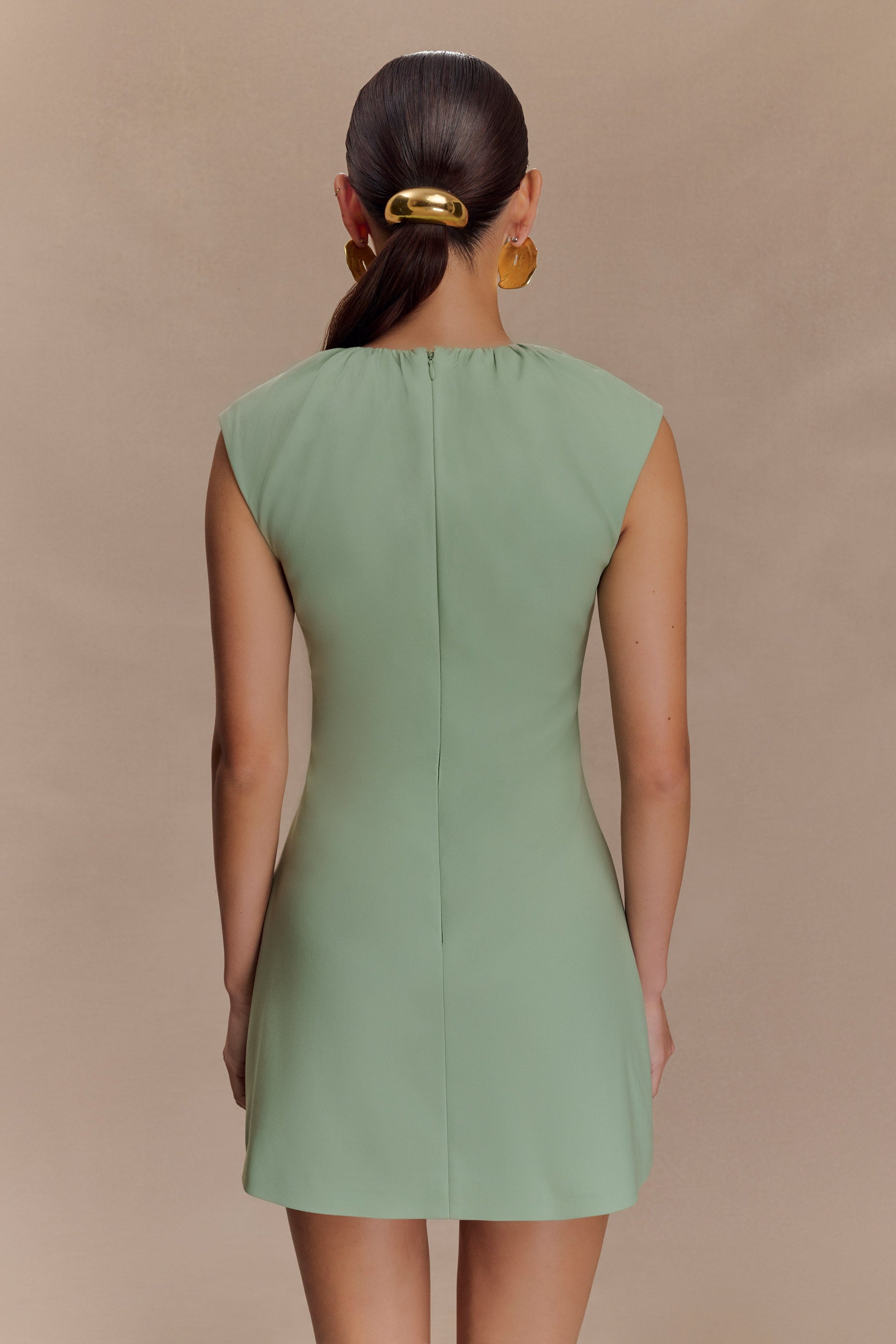 Ariana Pleated Neck Mini Dress - Sage #5
