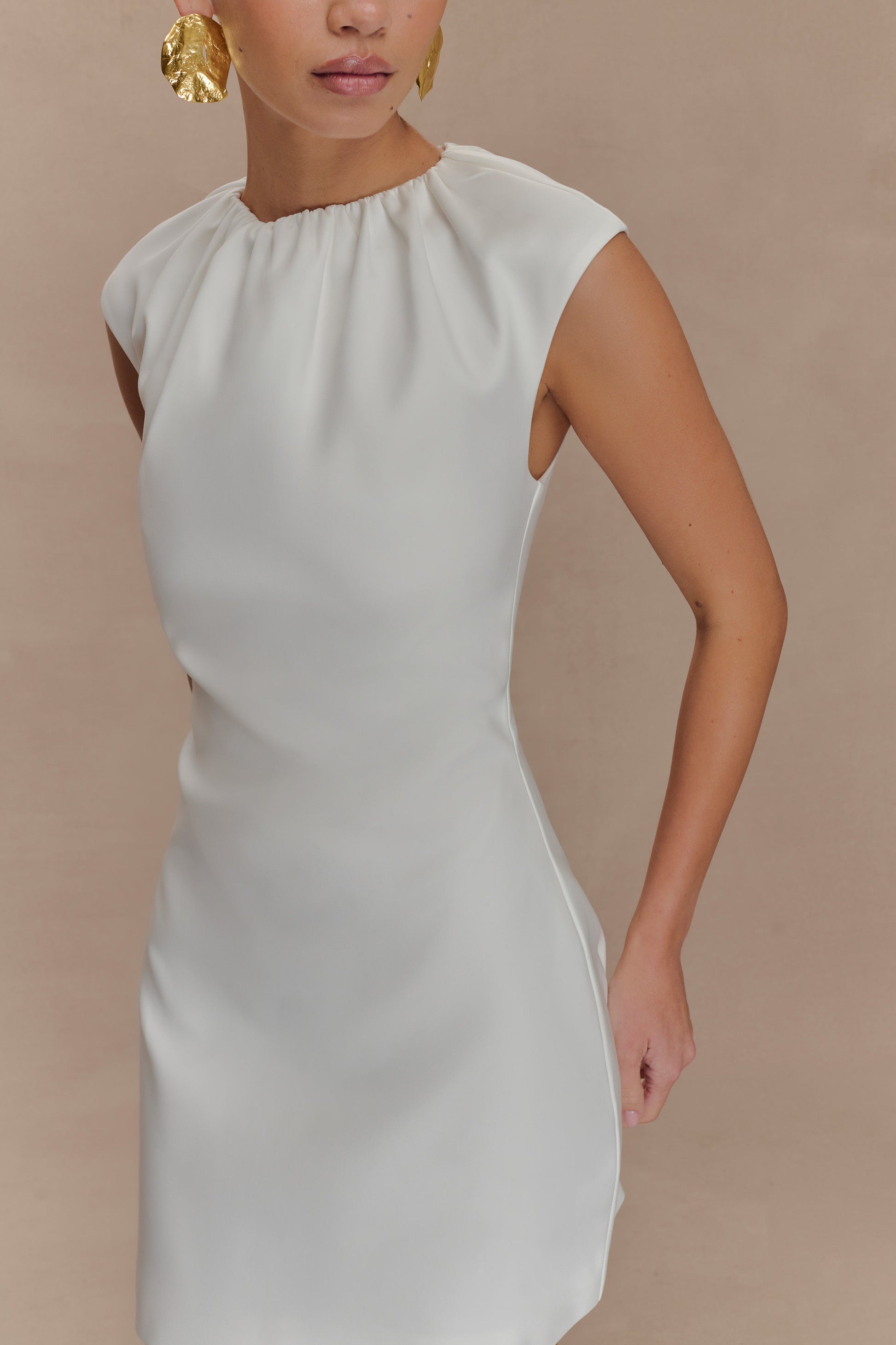 Ariana Pleated Neck Mini Dress - Ivory #4