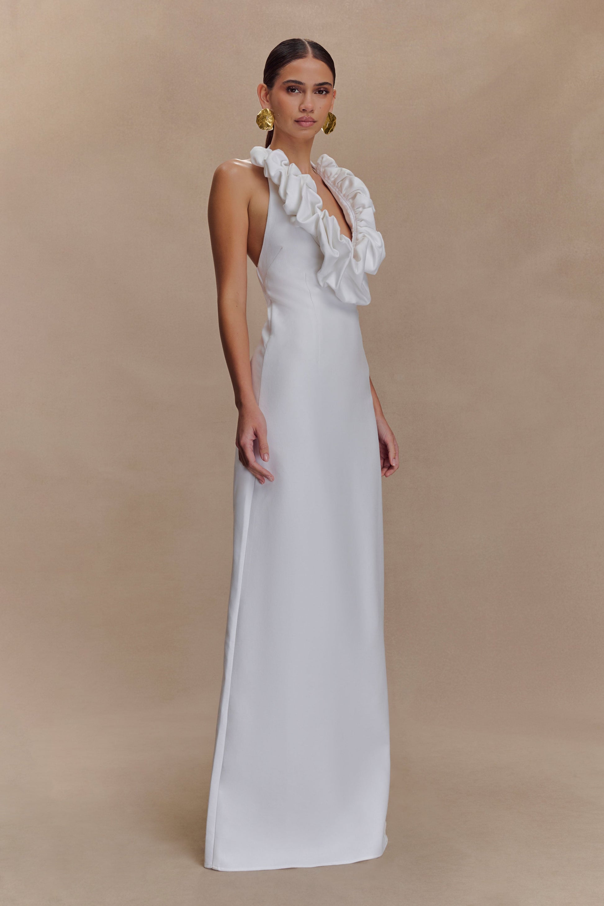 Carolyn Linen Bubble Maxi Dress - White #4