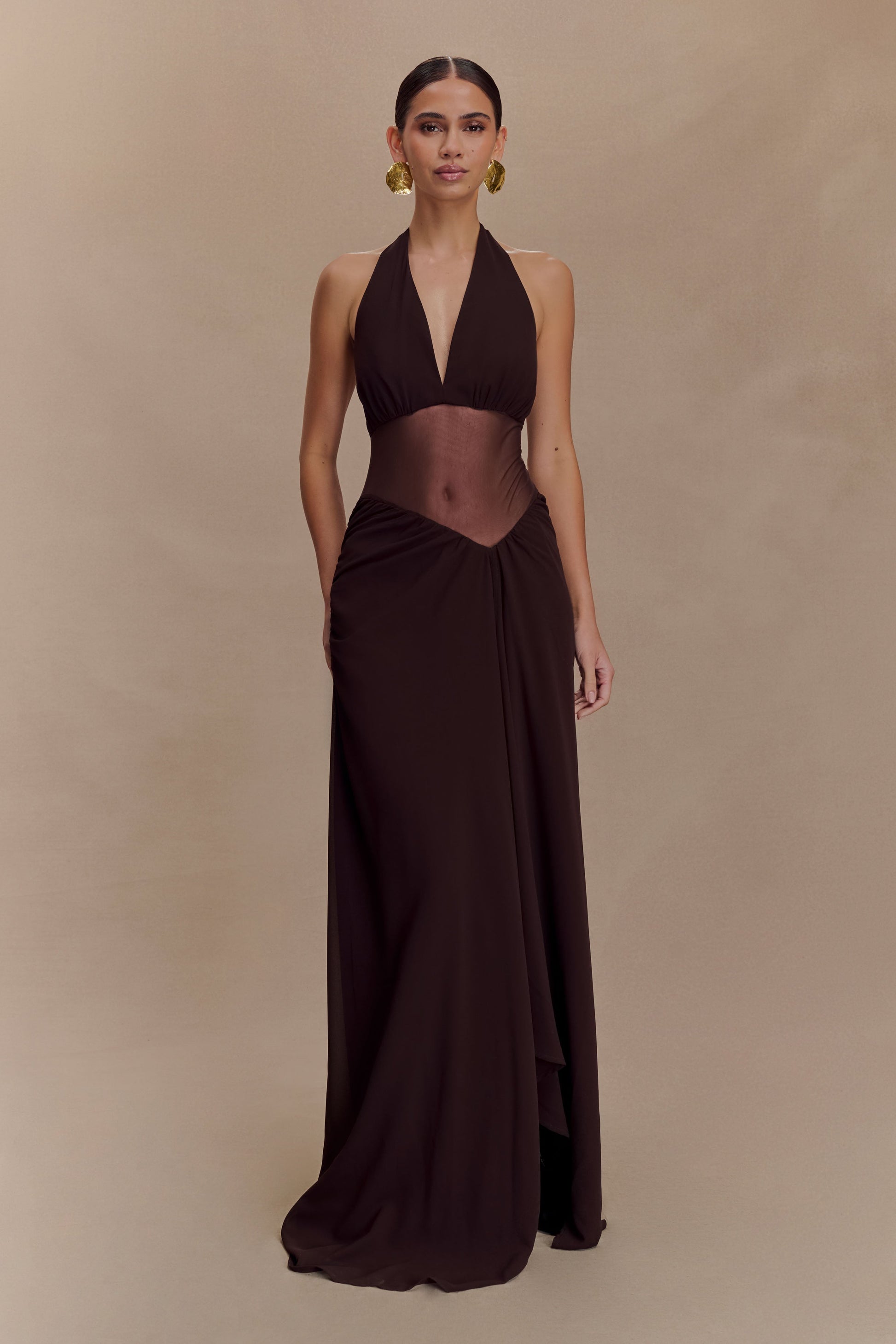 Jonna Chiffon And Mesh Maxi Dress - Dark Chocolate #2