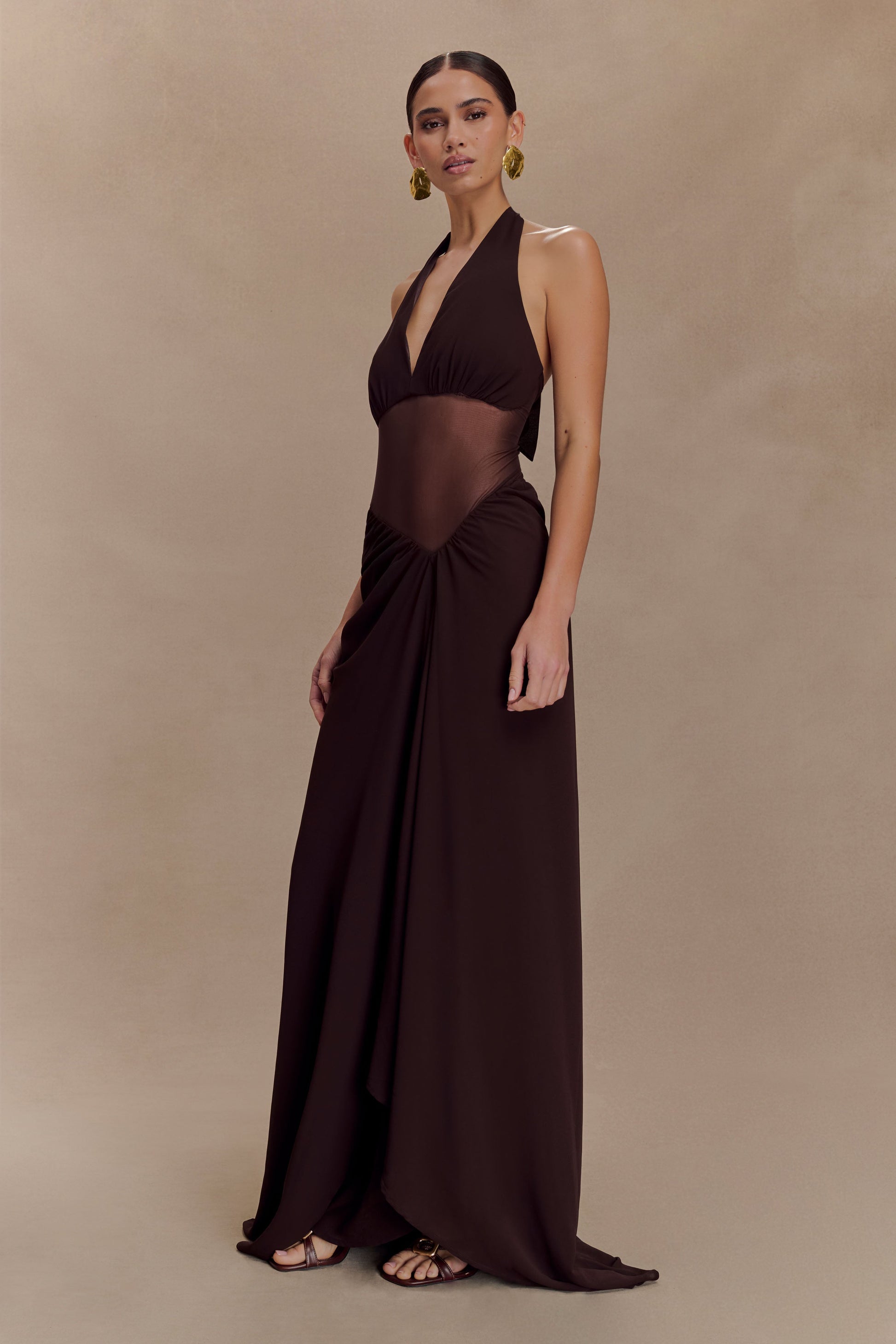 Jonna Chiffon And Mesh Maxi Dress - Dark Chocolate #5