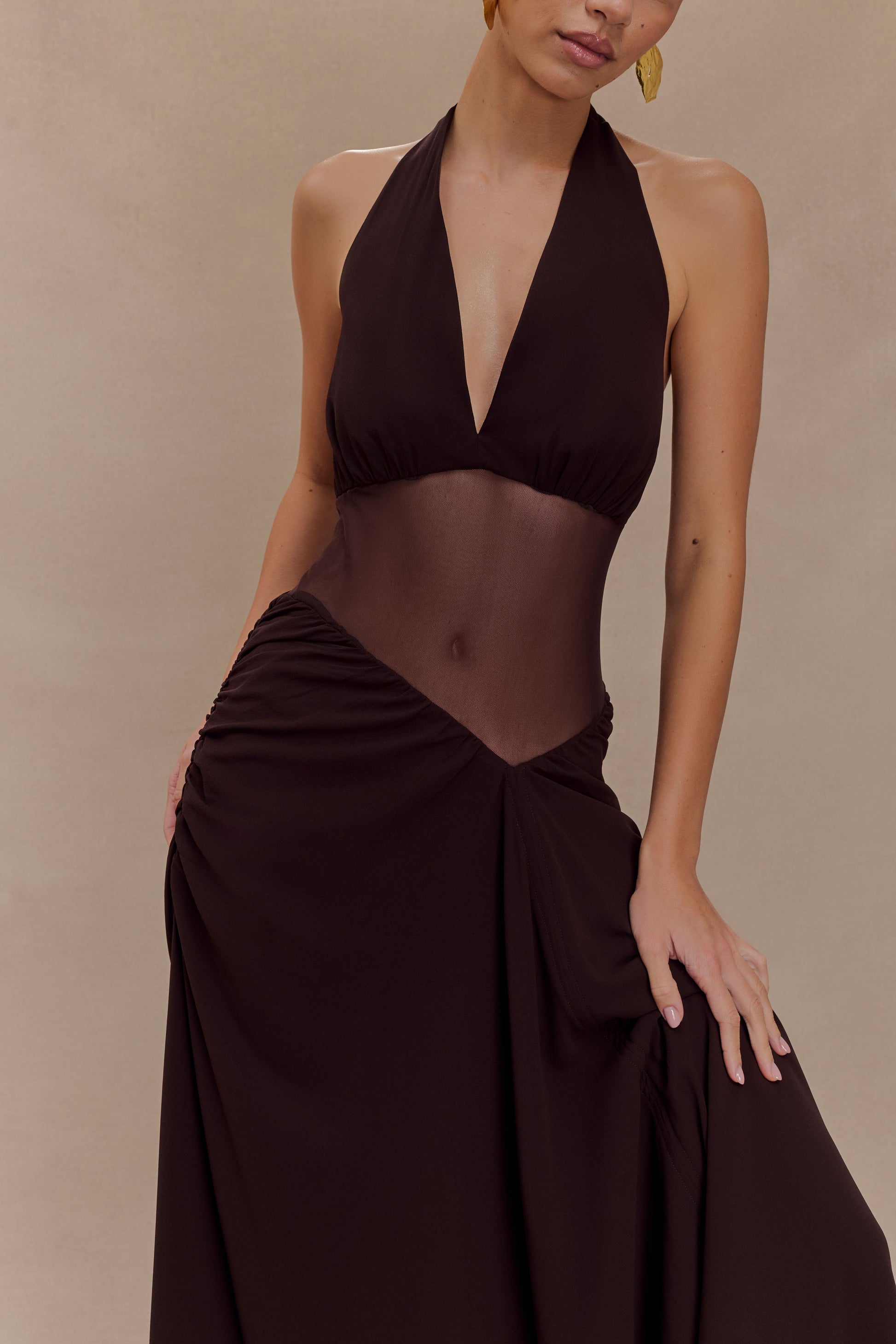 Jonna Chiffon And Mesh Maxi Dress - Dark Chocolate #4
