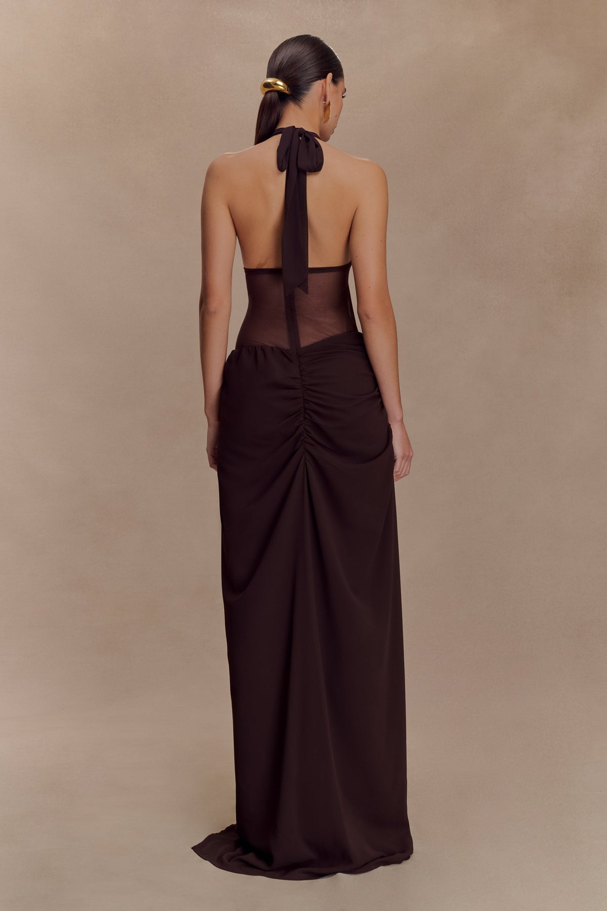 Jonna Chiffon And Mesh Maxi Dress - Dark Chocolate #3