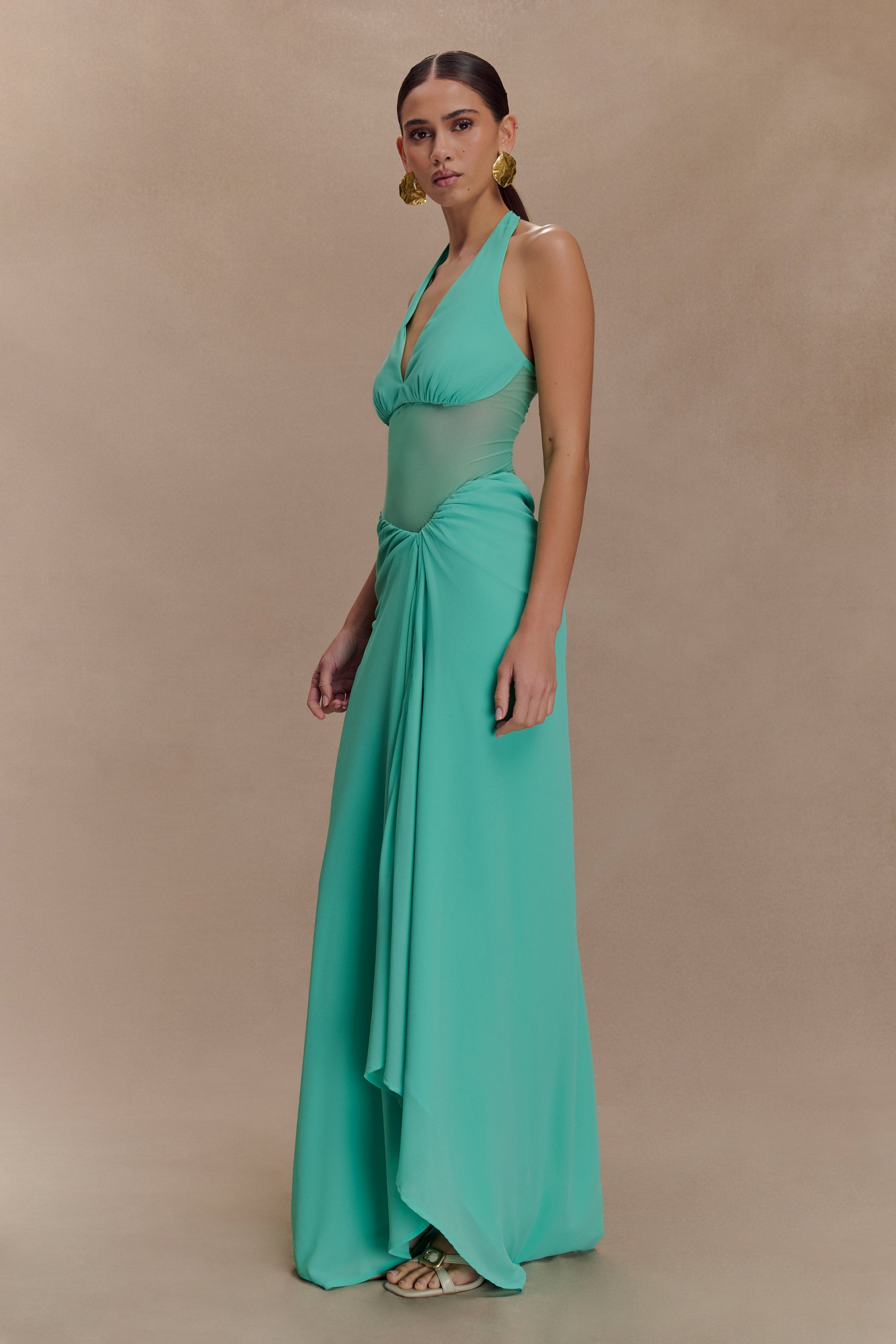 Jonna Chiffon And Mesh Maxi Dress - Lagoon #4