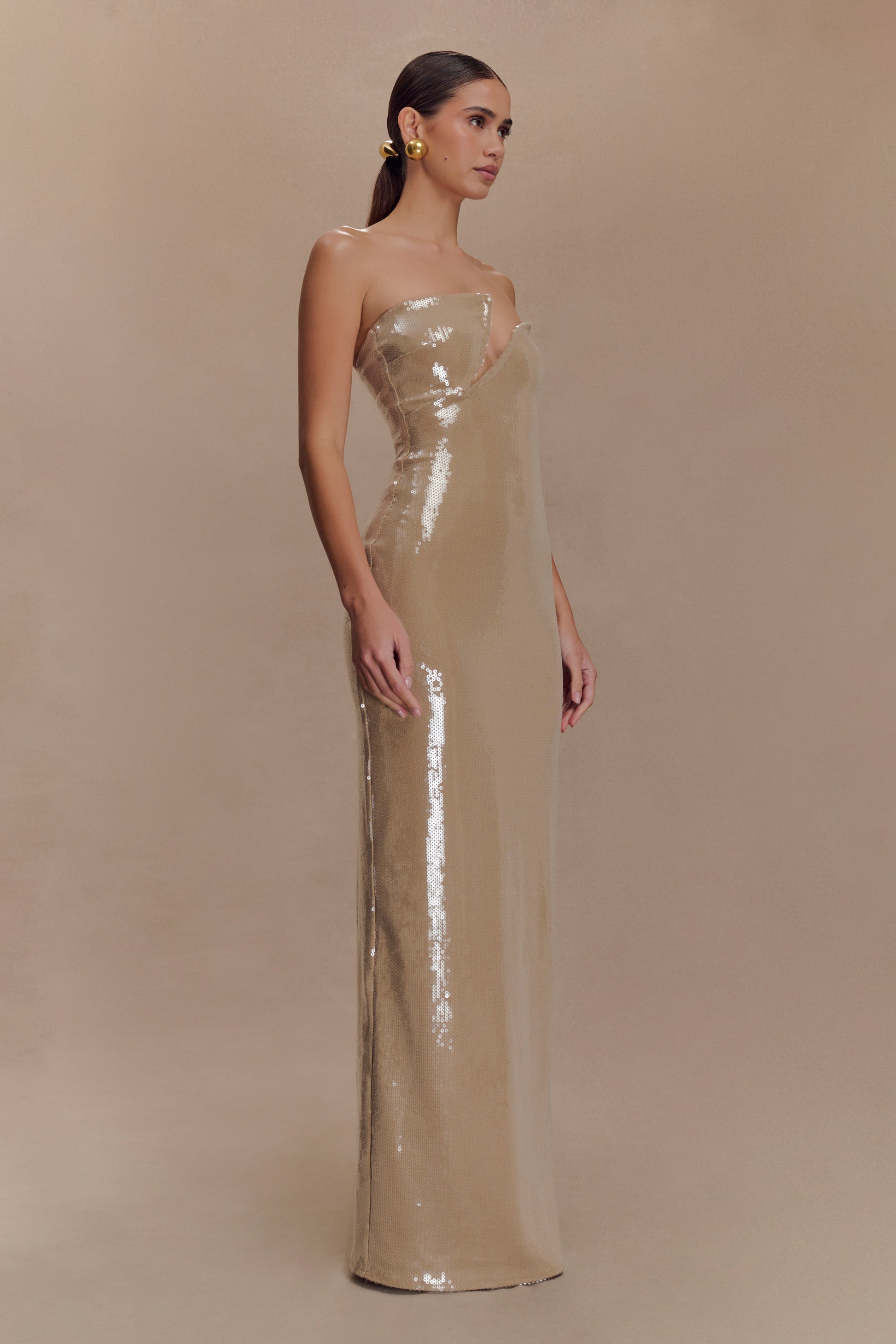 Winston Strapless Sequin Maxi Dress - Taupe #5
