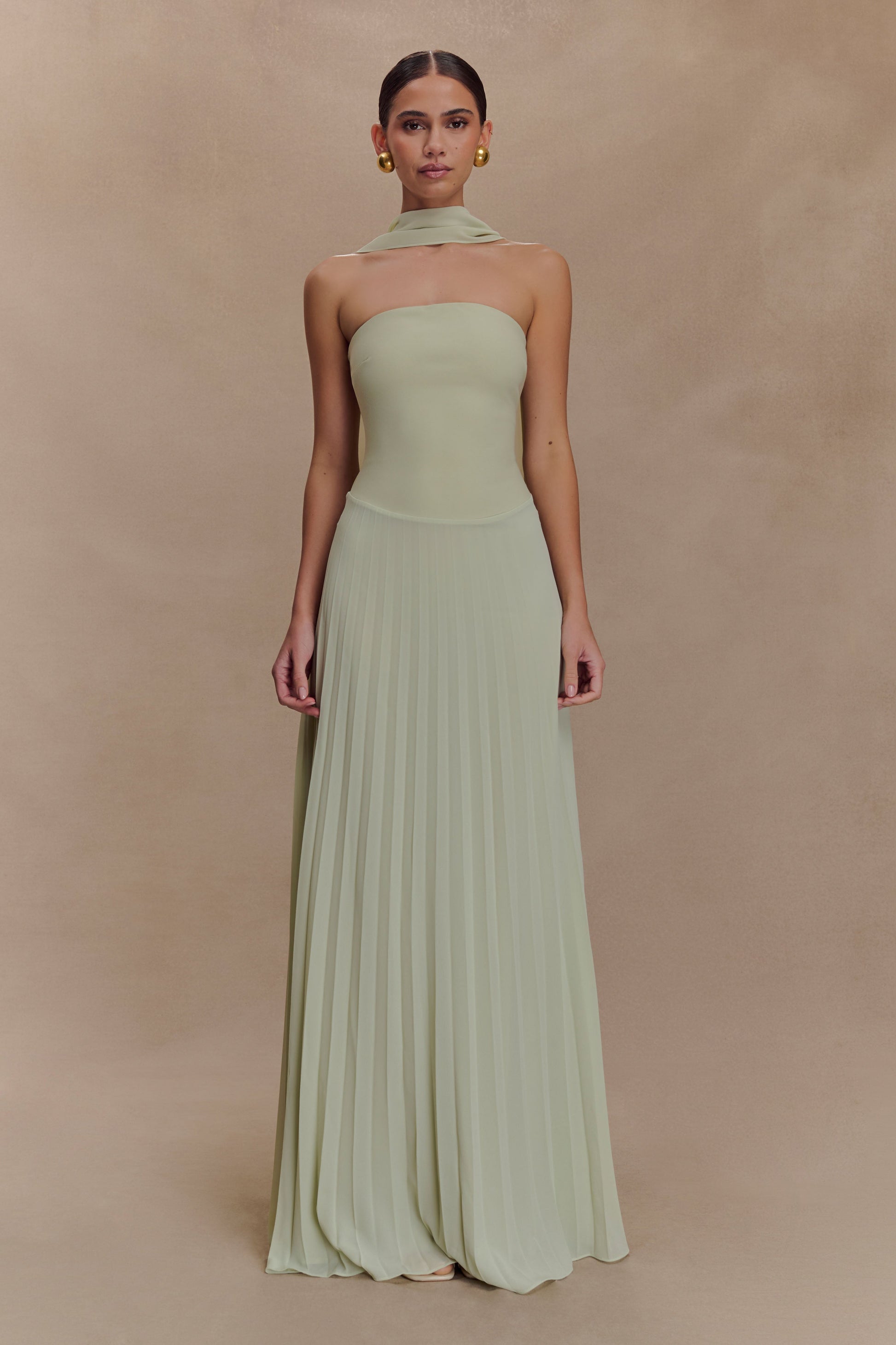 Caira Chiffon Scarf Maxi Dress - Sage | MESHKI UK Caira Chiffon Scarf Maxi Dress - Sage | MESHKI UK