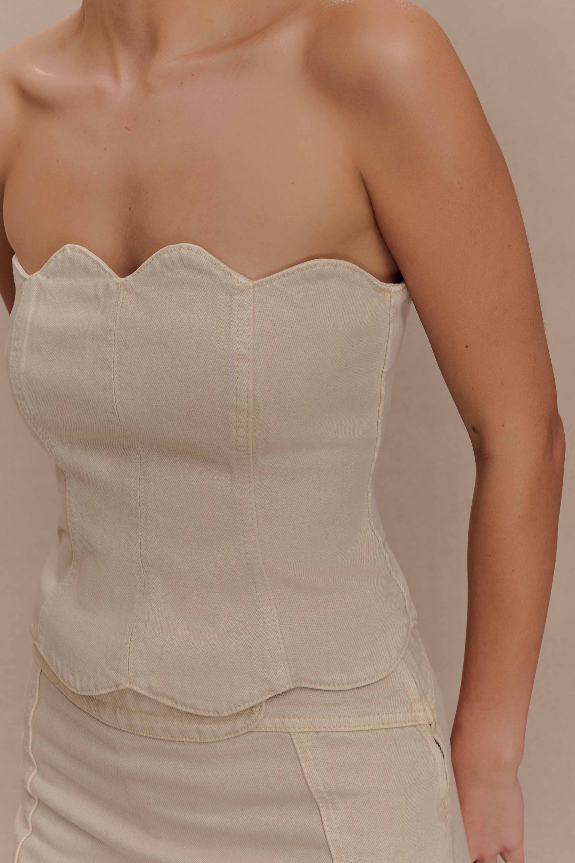 Oakley Strapless Scallop Denim Top - Stone Wash #3