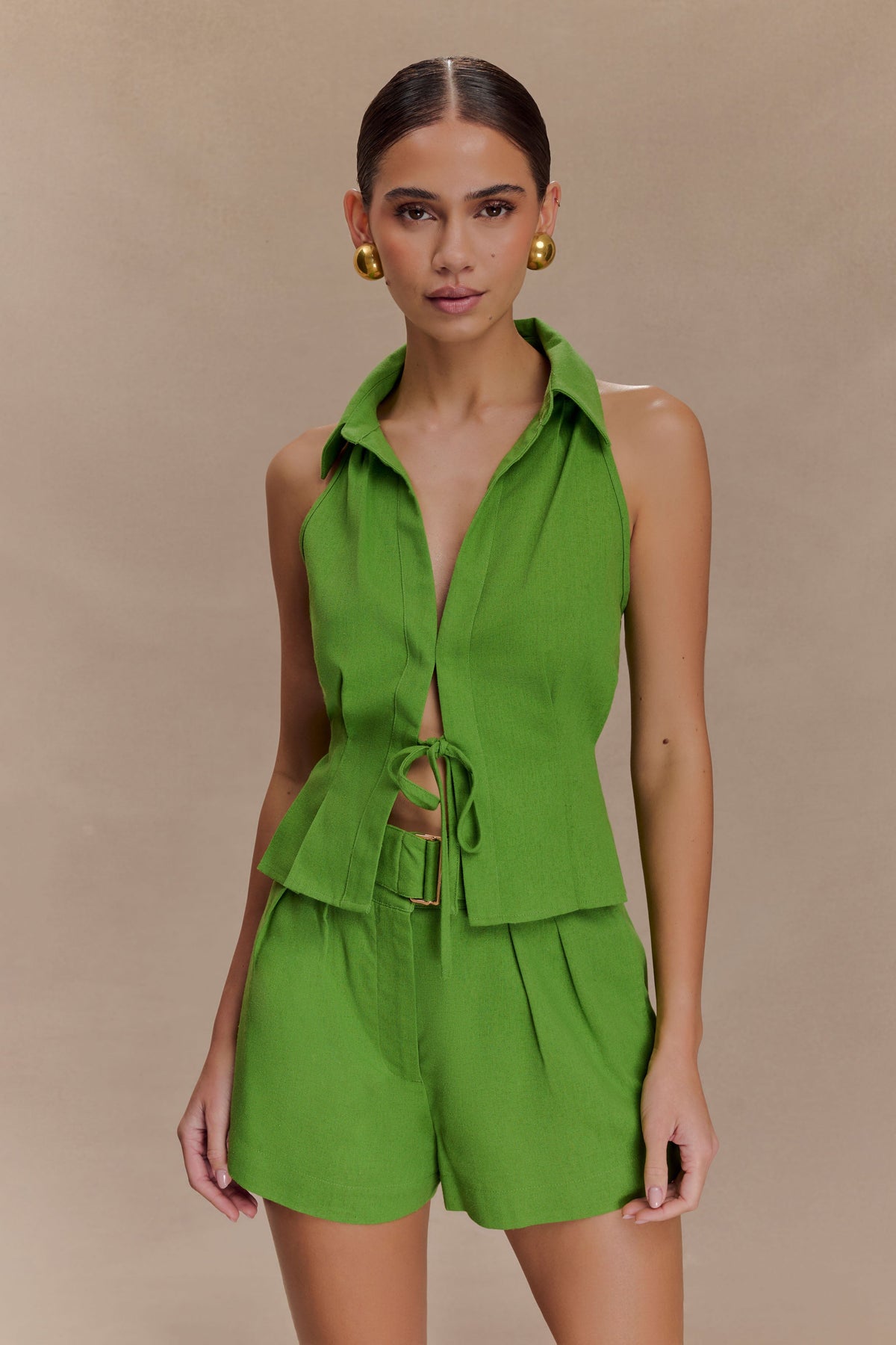Scout Linen Belted Shorts - Green #3