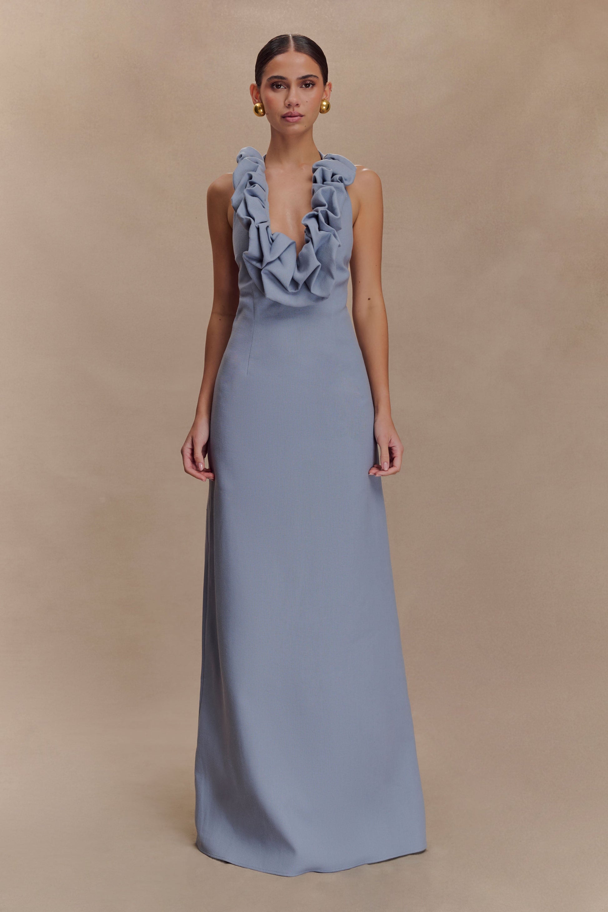 Carolyn Linen Bubble Maxi Dress - Misty Blue #3