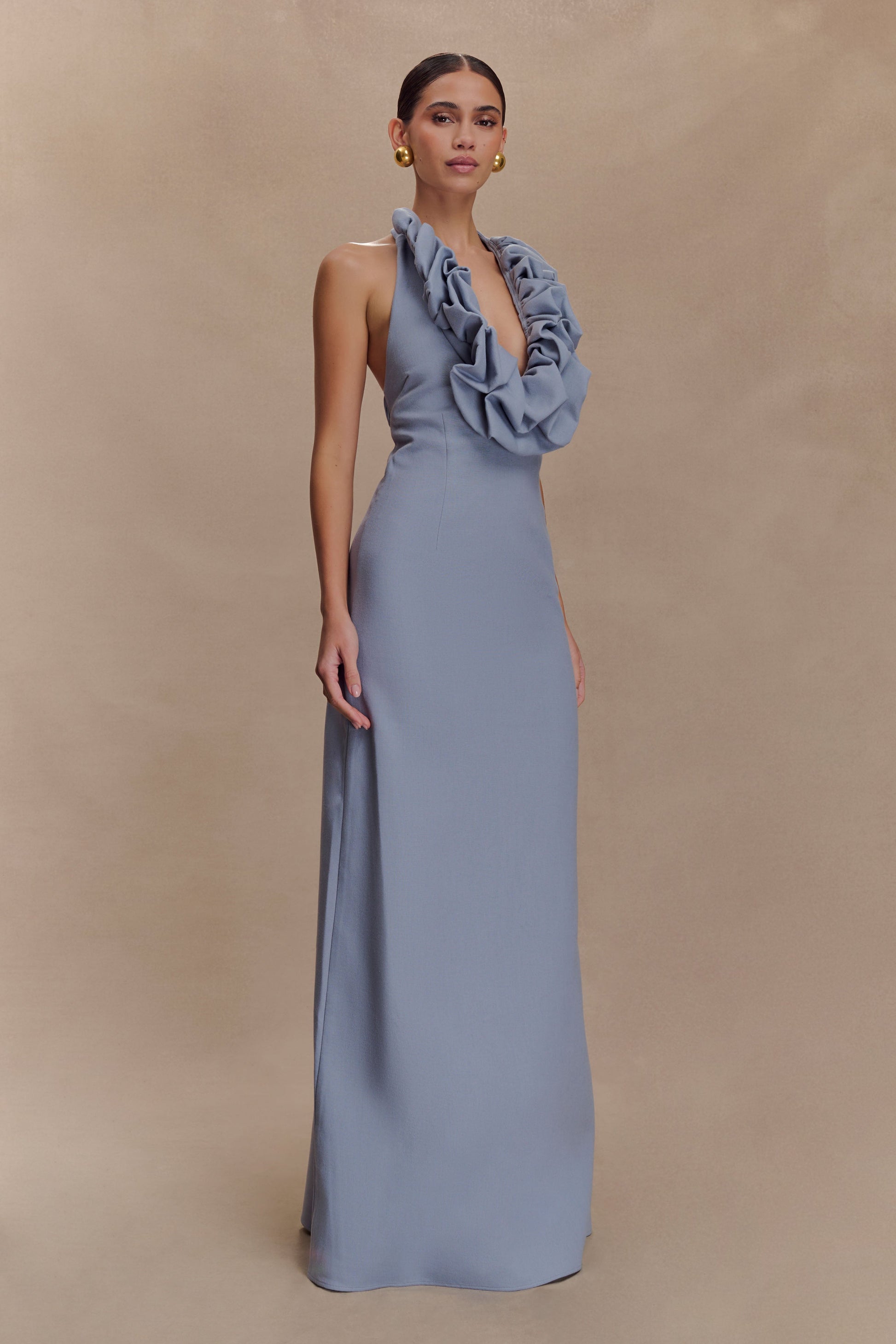Carolyn Linen Bubble Maxi Dress - Misty Blue #5