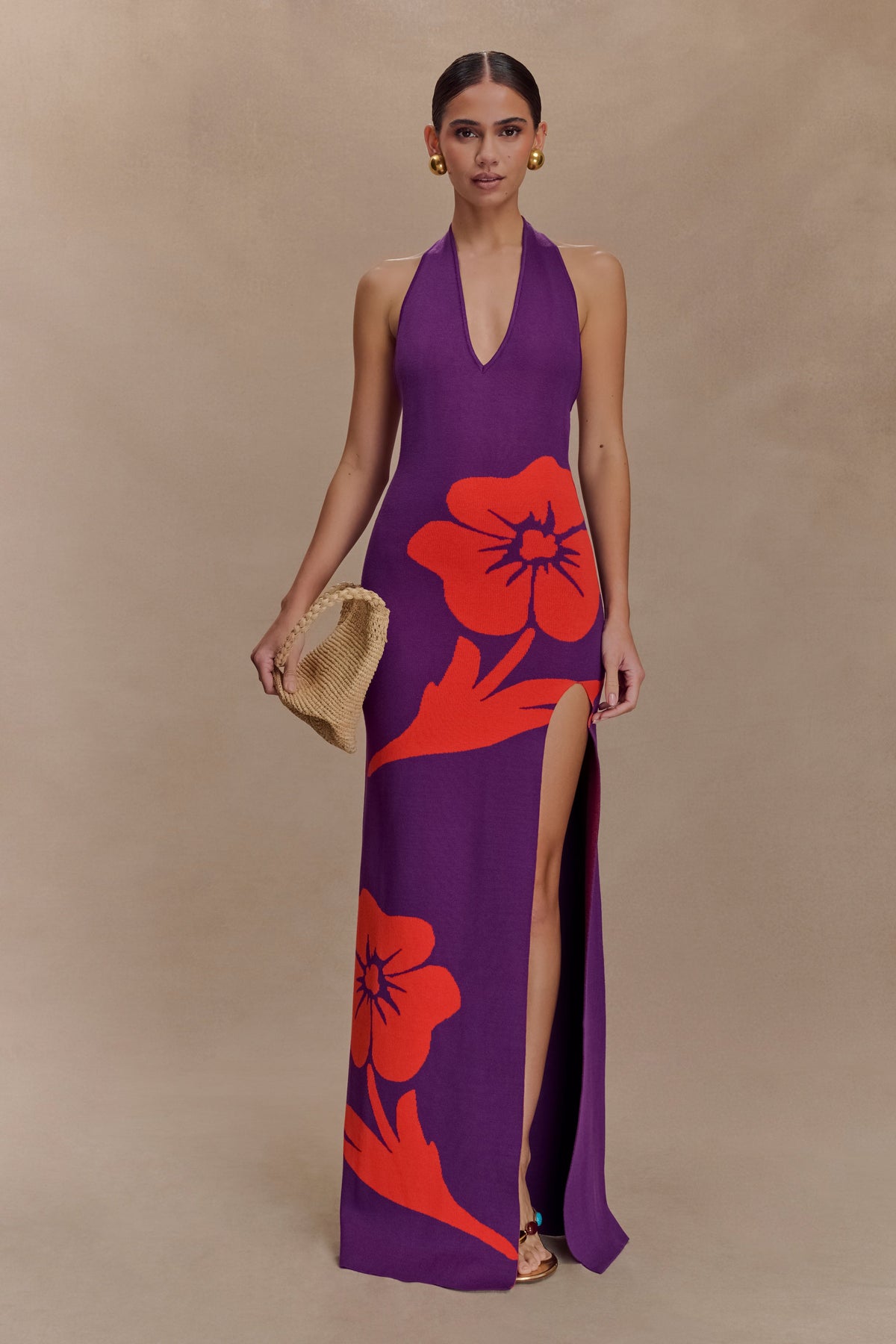 Stacy Knit Halter Maxi Dress - Purple/Red #4