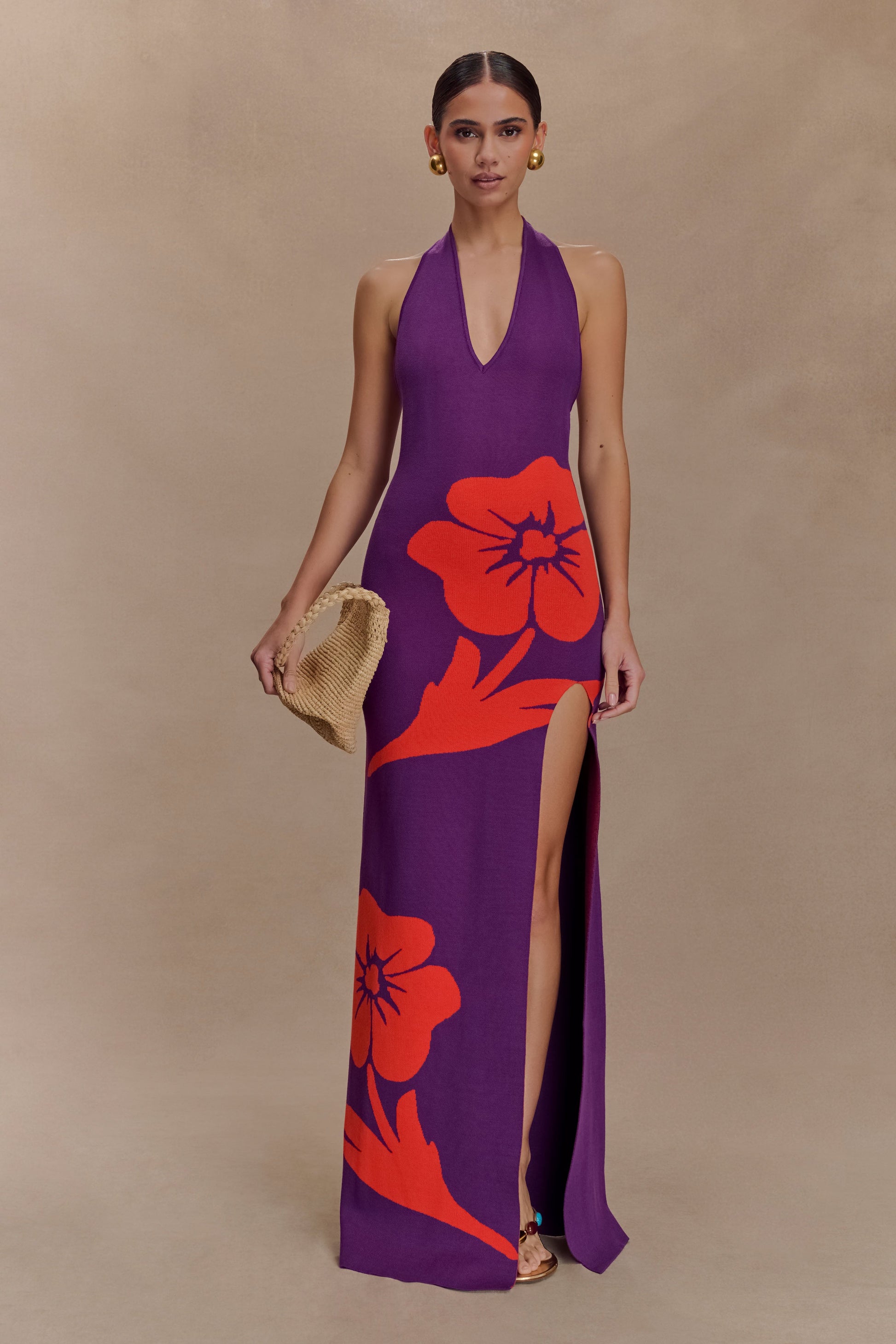 Stacy Knit Halter Maxi Dress - Purple/Red #4
