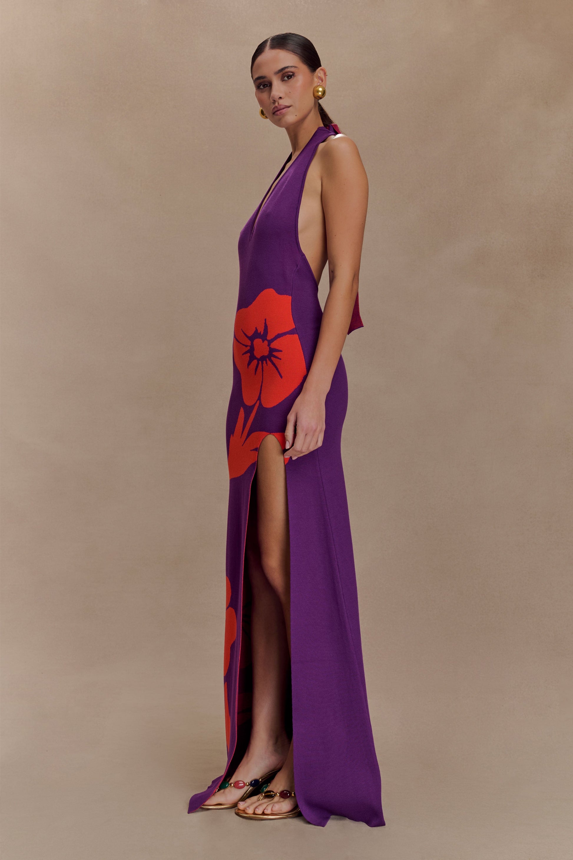 Stacy Knit Halter Maxi Dress - Purple/Red #2