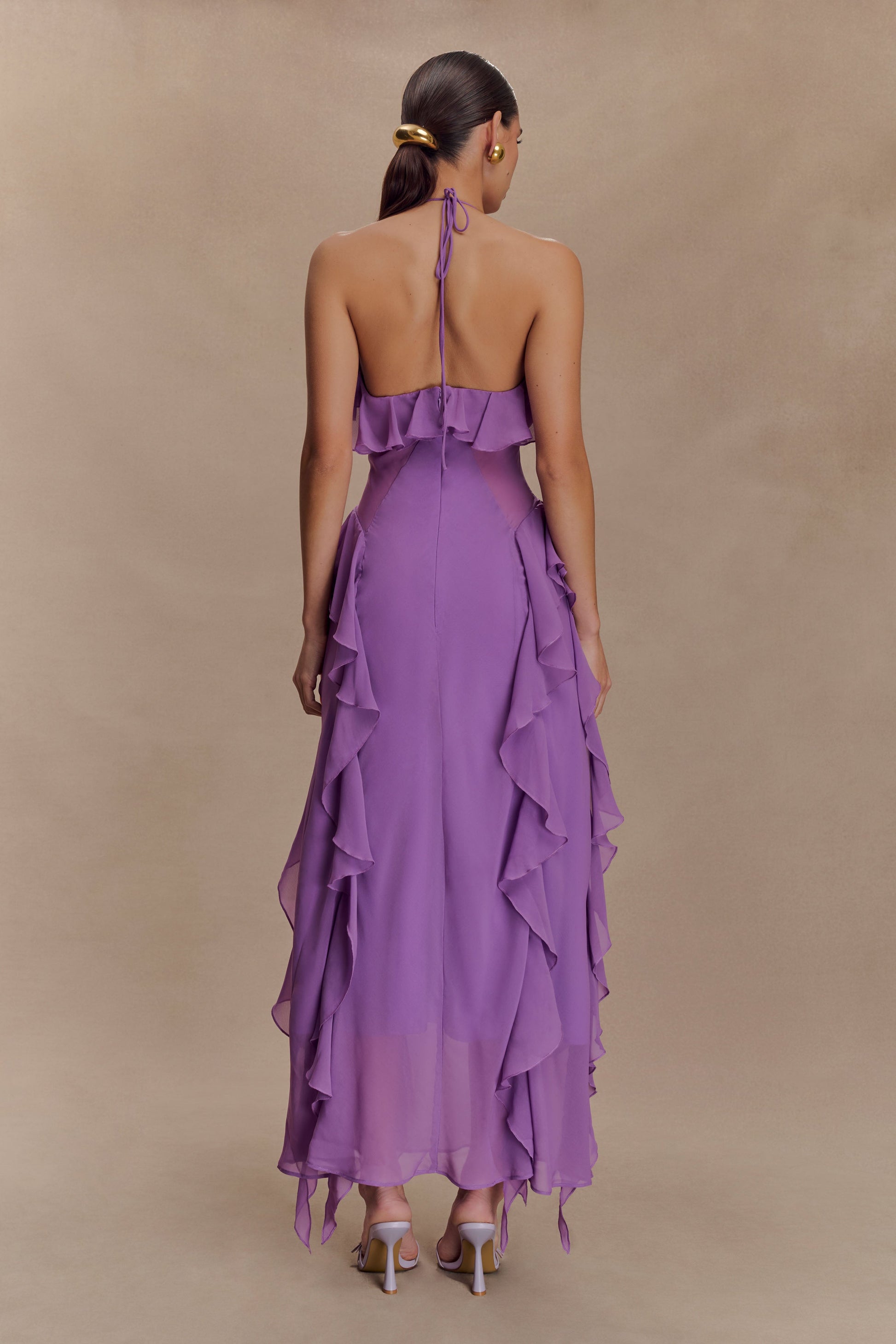 Aleyna Chiffon Ruffle Midi Dress - Purple #2