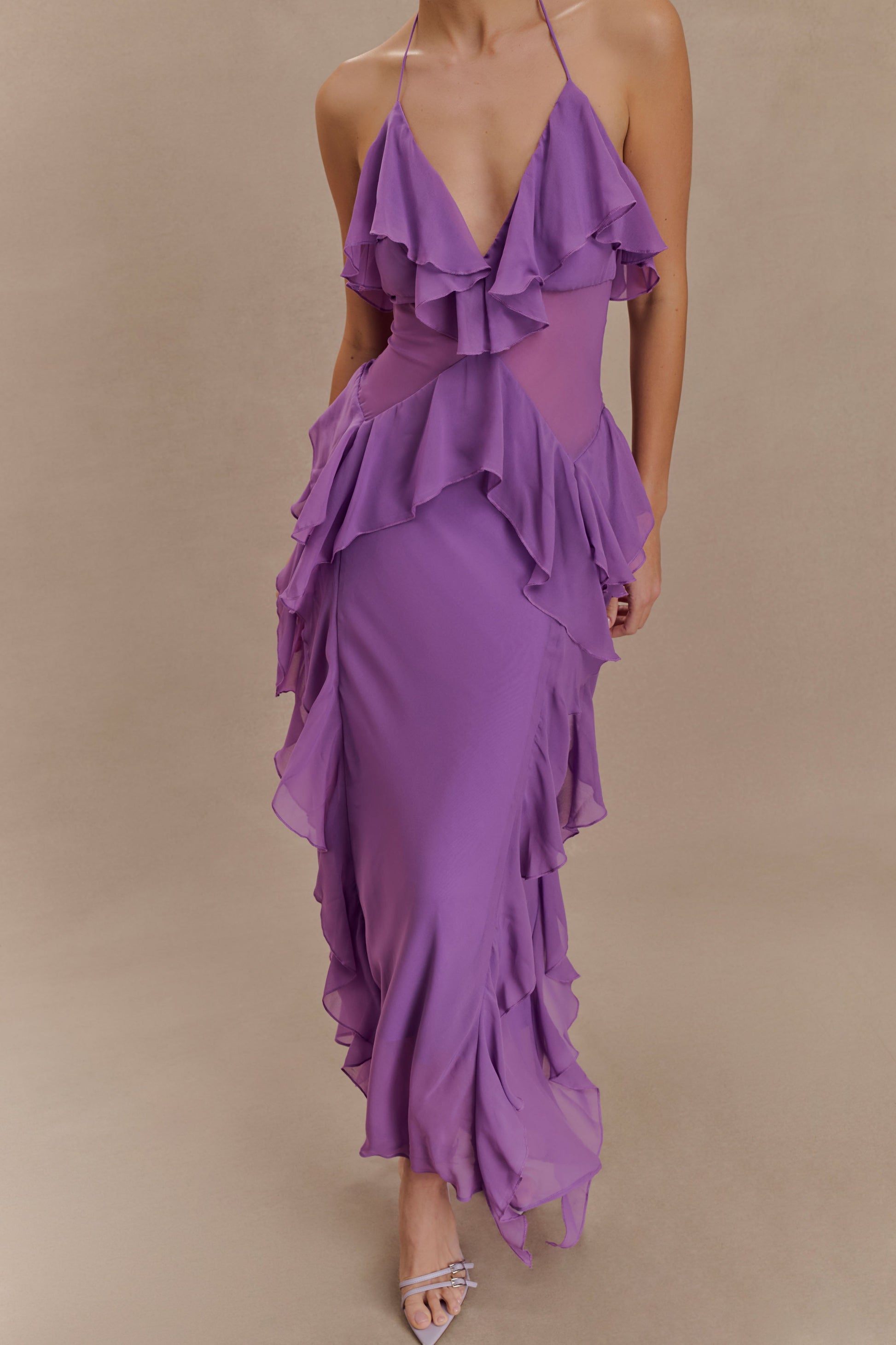 Aleyna Chiffon Ruffle Midi Dress - Purple #3