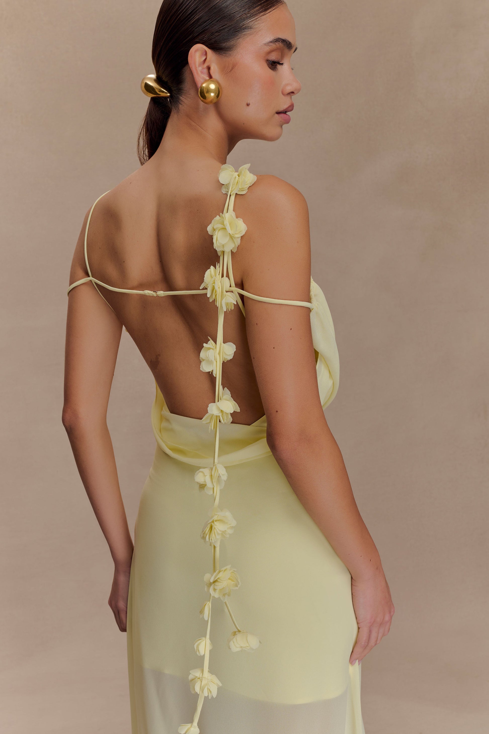 Rosalie Floral Chiffon Maxi Dress - Pastel Lemon #3