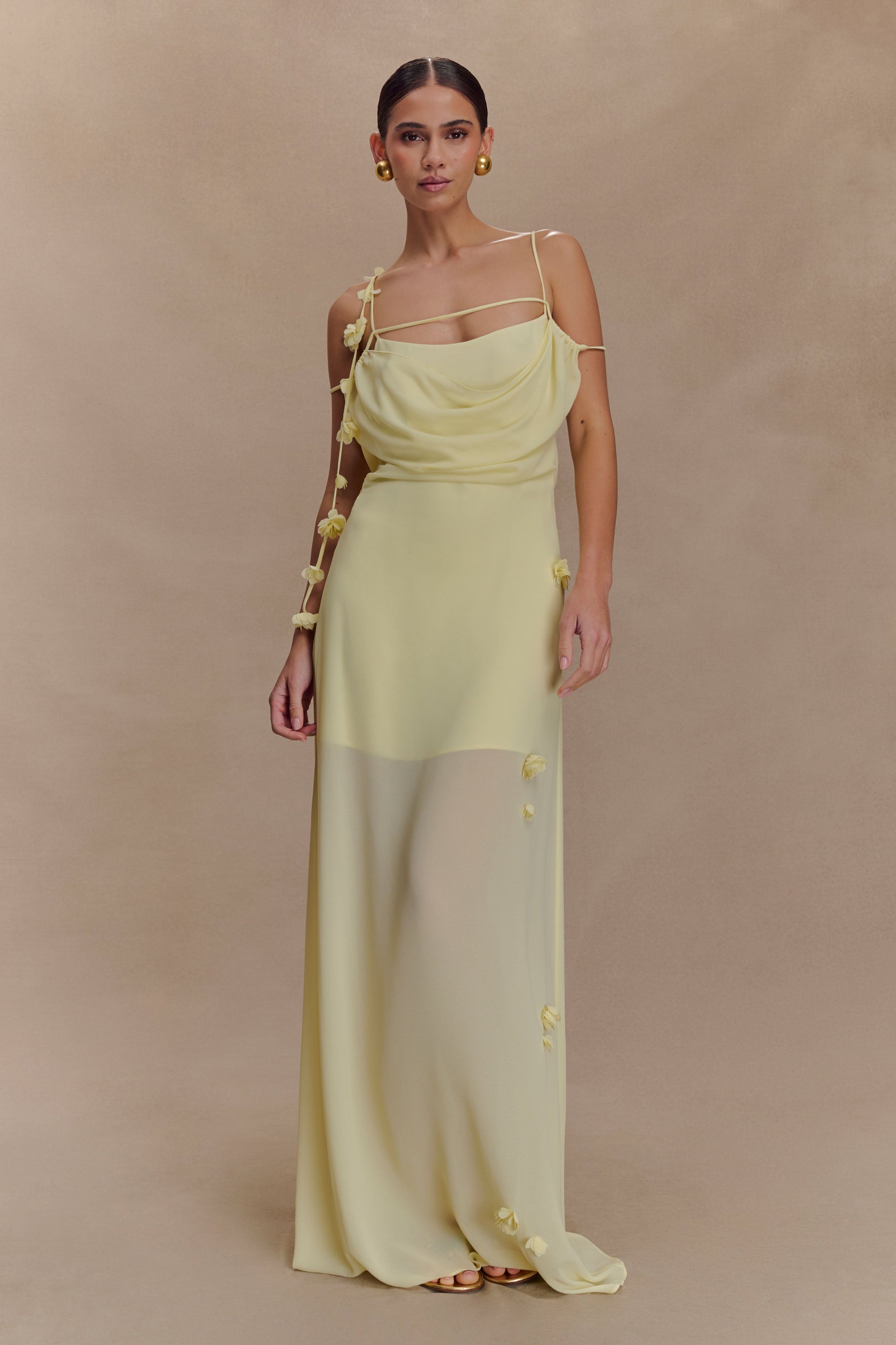 Rosalie Floral Chiffon Maxi Dress - Pastel Lemon #5