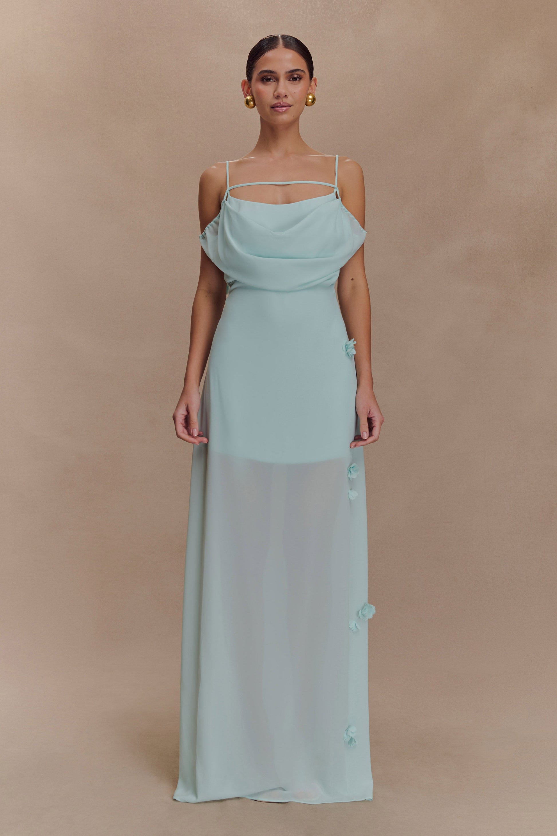 Rosalie Floral Chiffon Maxi Dress - Lagoon | MESHKI UK Rosalie Floral Chiffon Maxi Dress - Lagoon | MESHKI UK