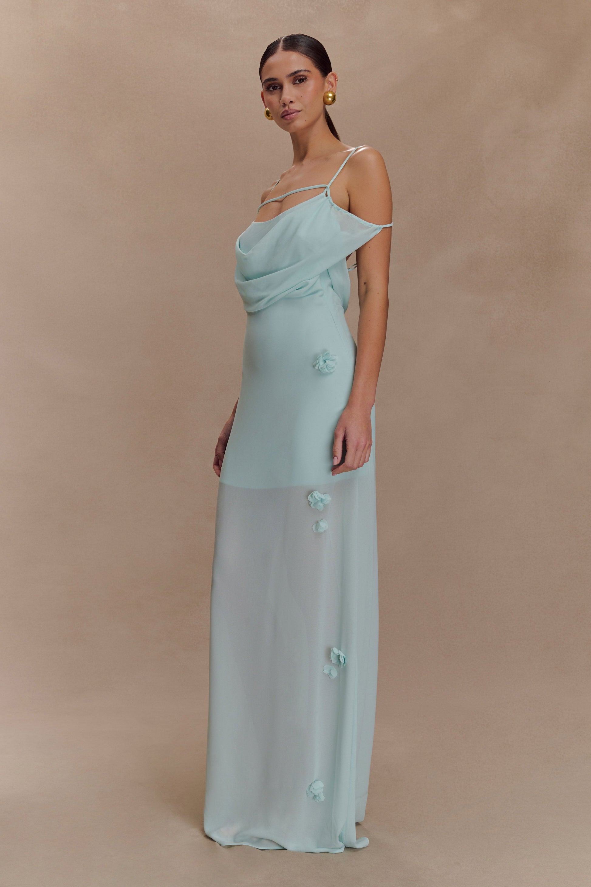 Rosalie Floral Chiffon Maxi Dress - Lagoon #5