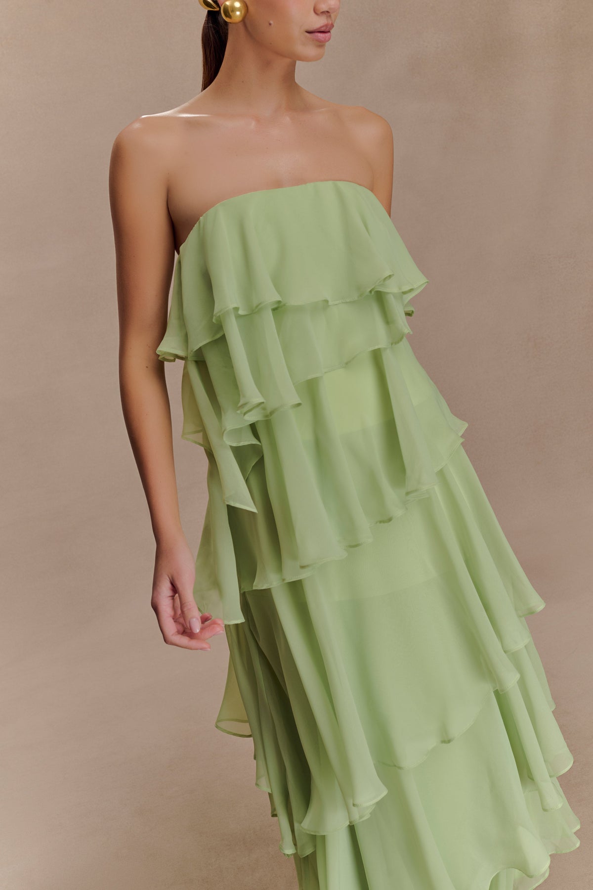 Alexa Ruffle Chiffon Maxi Dress - Pastel Lime