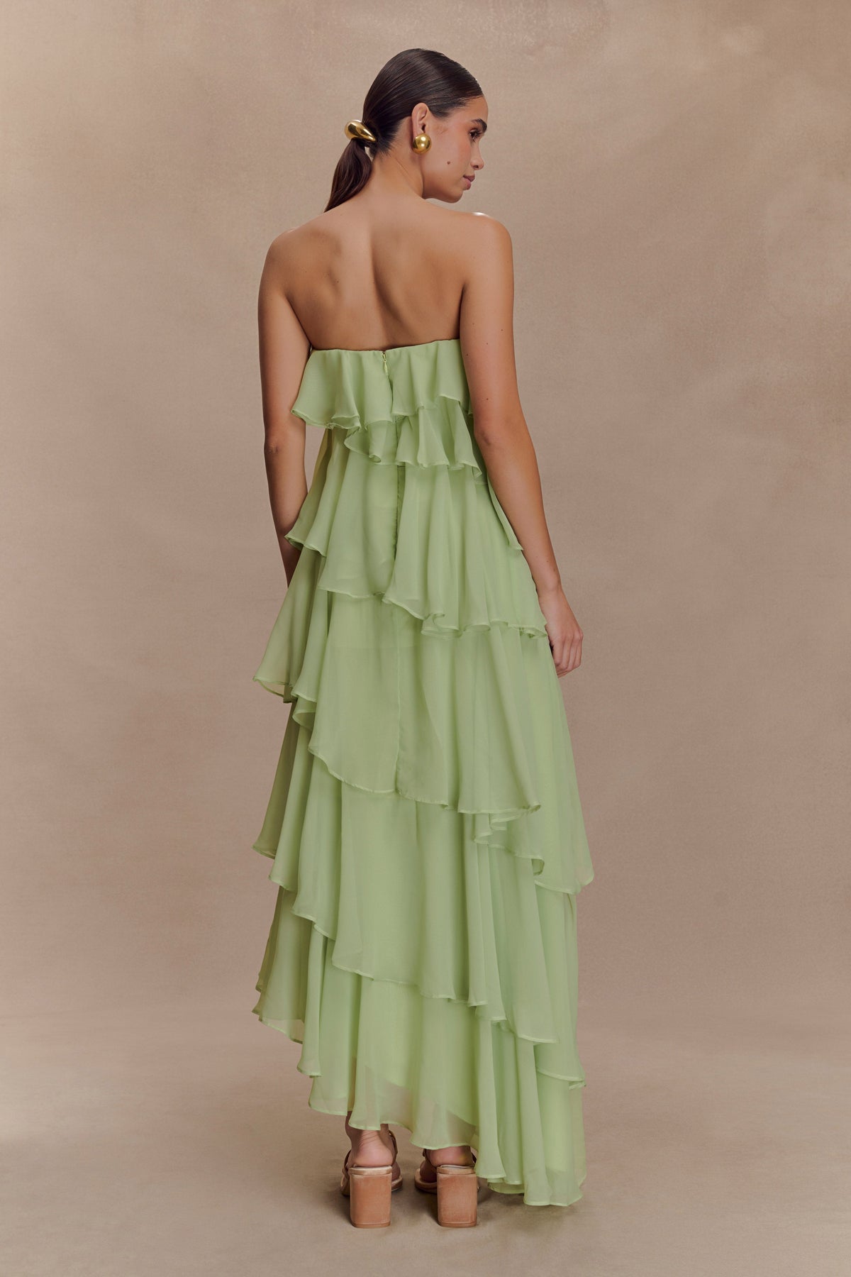 Alexa Ruffle Chiffon Maxi Dress - Pastel Lime #3