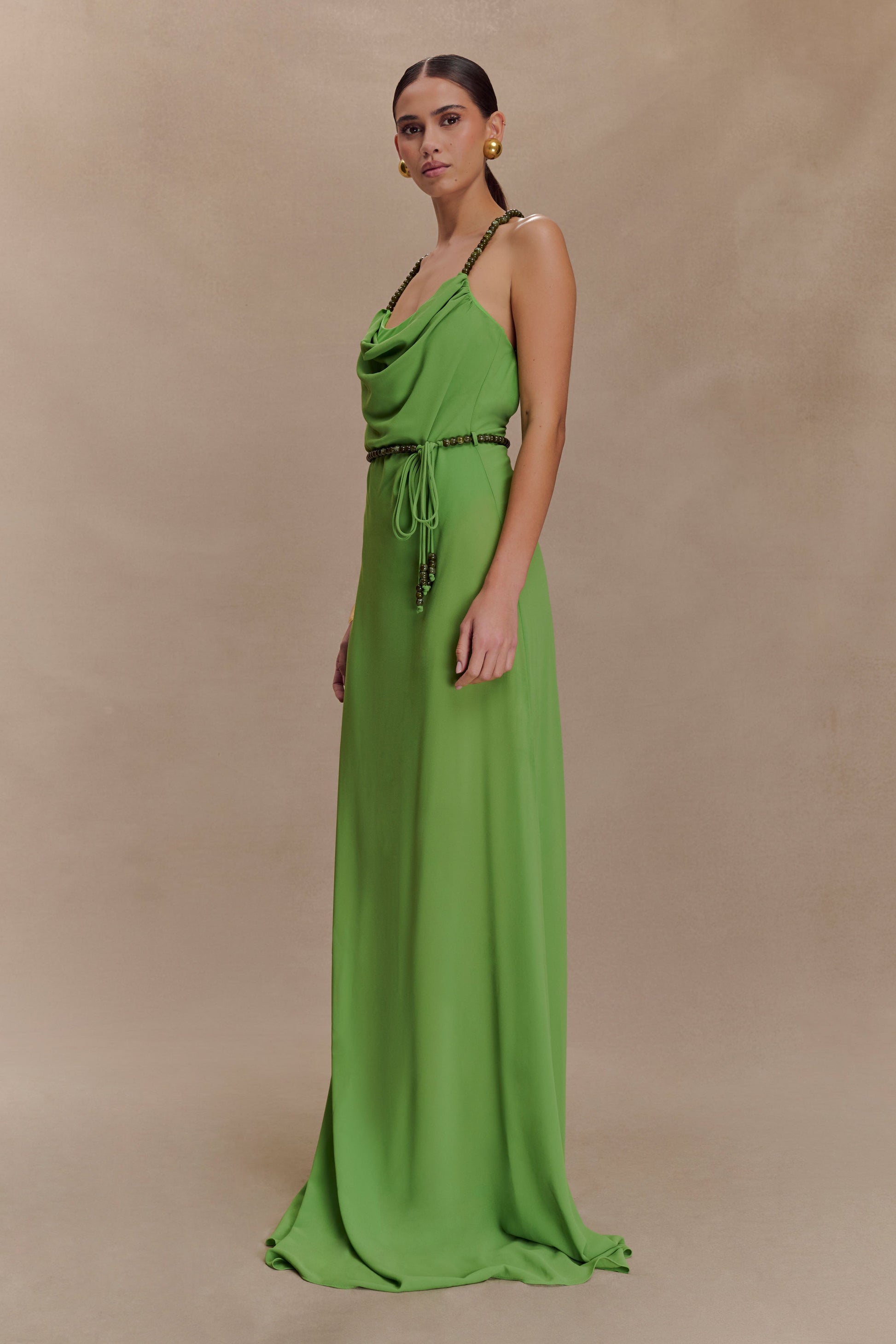 Elaine Chiffon Beaded Maxi Dress - Green #4