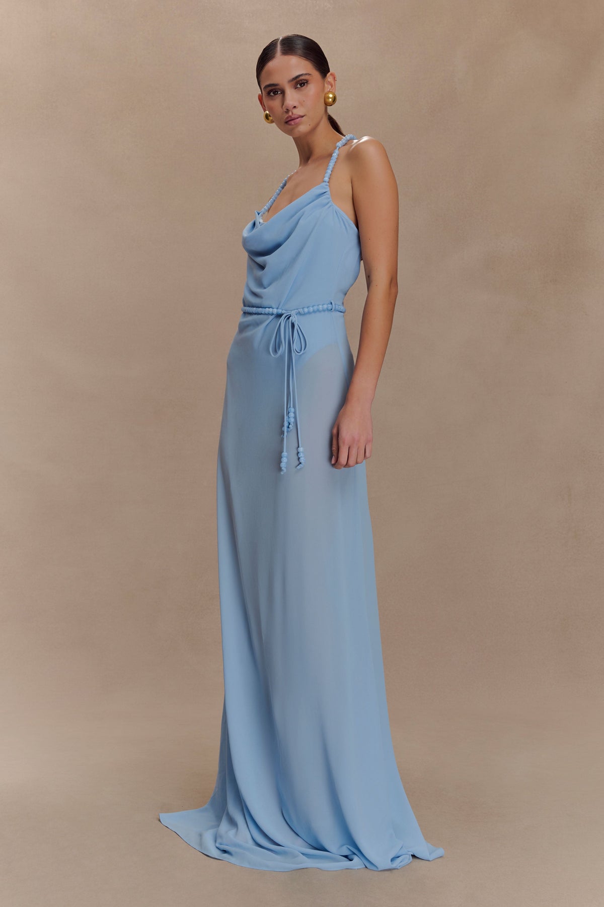 Elaine Chiffon Beaded Maxi Dress - Sky Blue #6