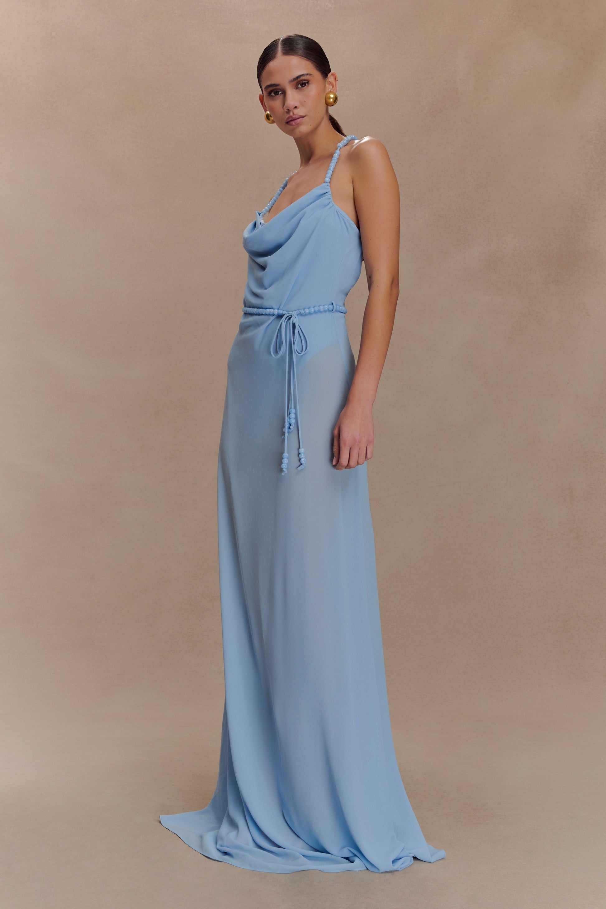 Elaine Chiffon Beaded Maxi Dress - Sky Blue #6