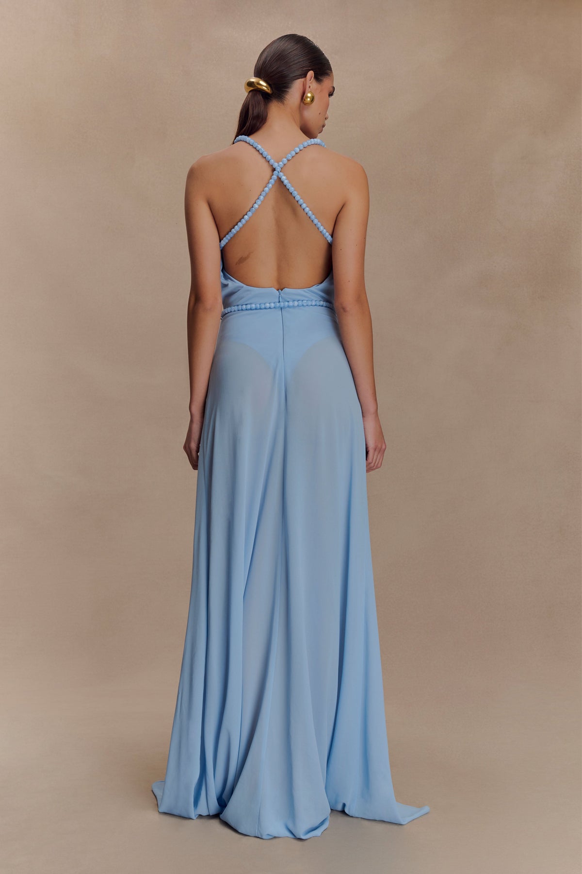 Elaine Chiffon Beaded Maxi Dress - Sky Blue #4