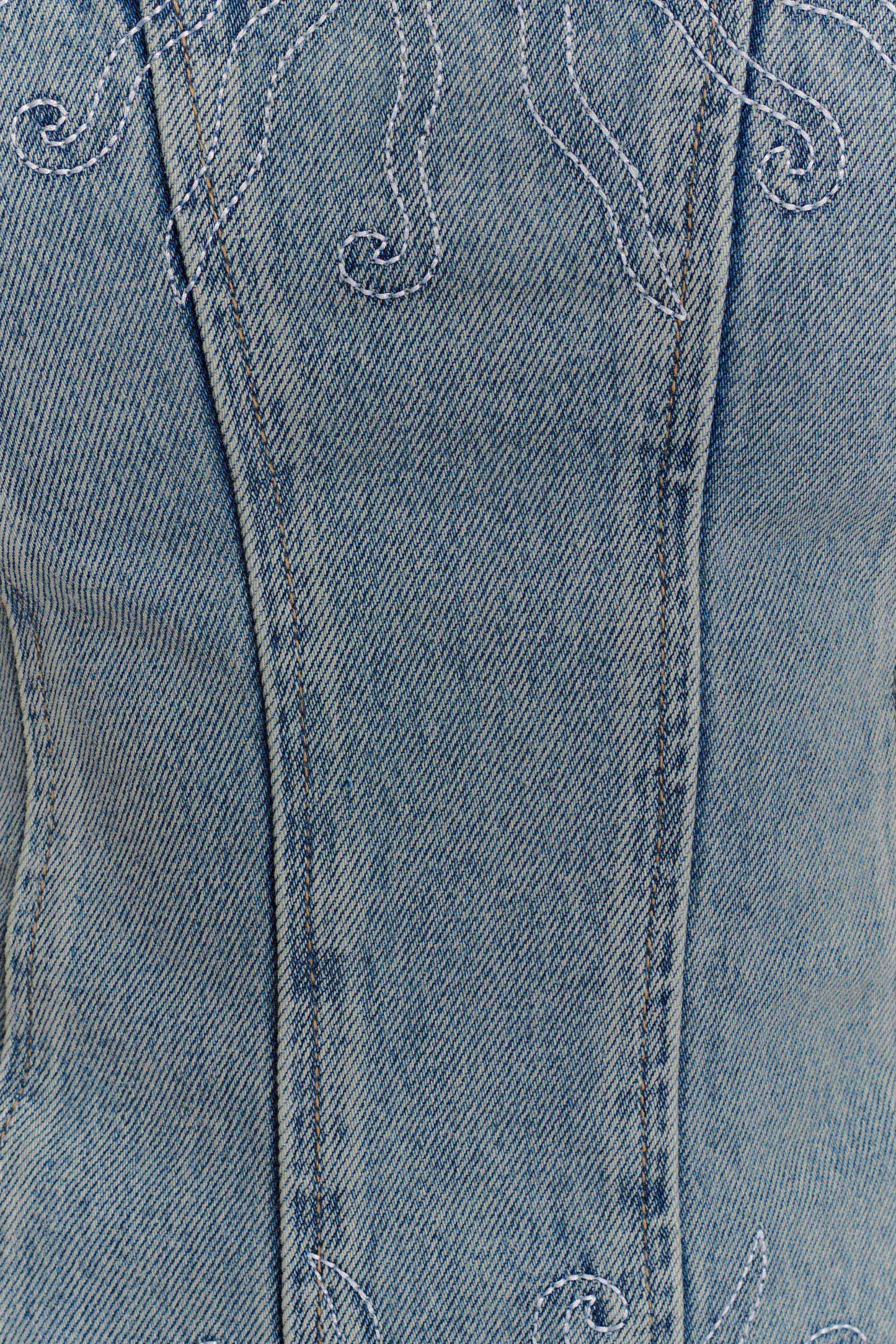 Alessia Embroidered Denim Corset - Light Vintage