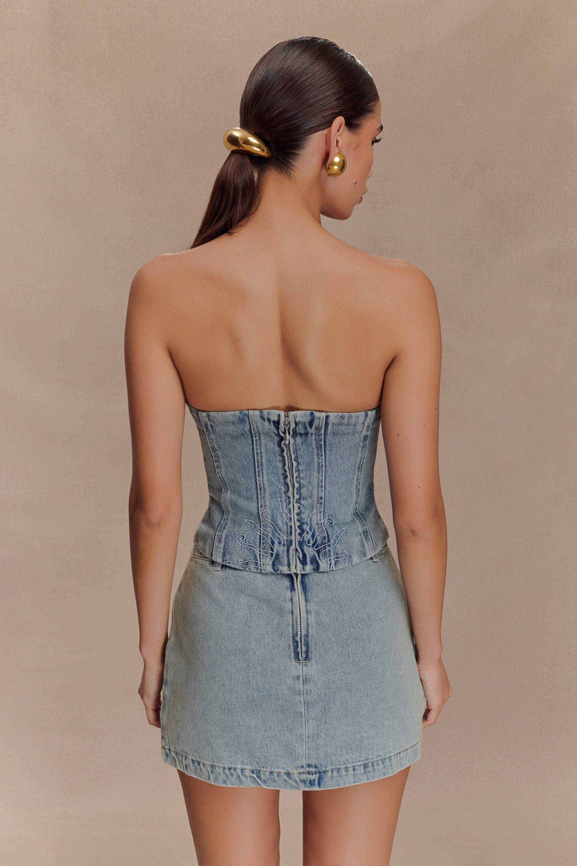 Alessia Embroidered Denim Corset - Light Vintage #2
