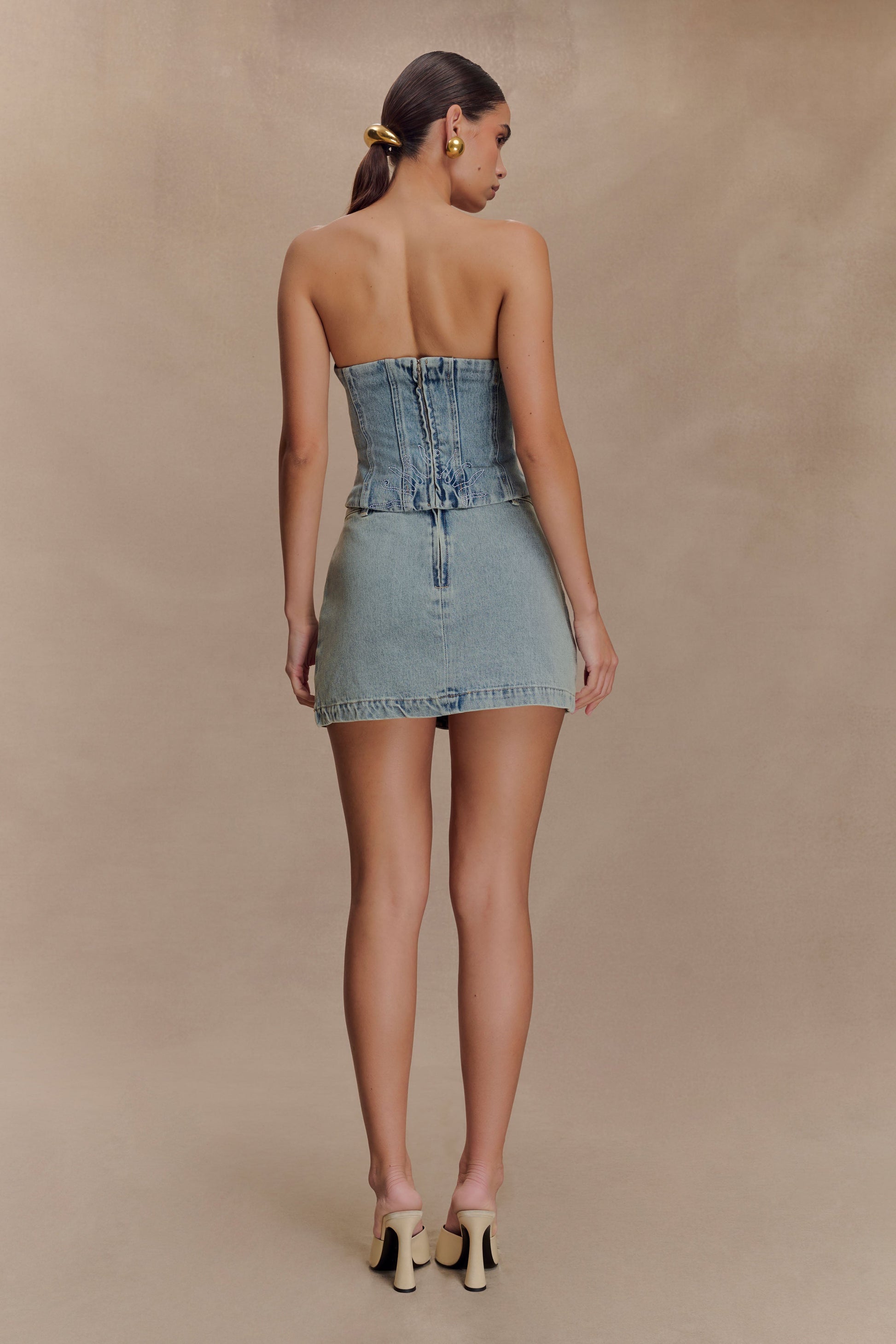 Alessia Embroidered Denim Corset - Light Vintage #5