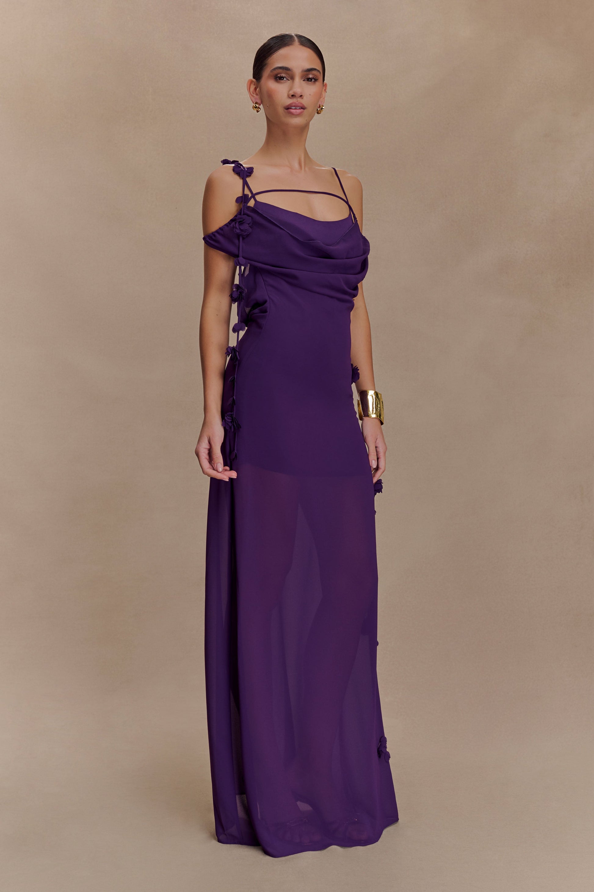 Rosalie Floral Chiffon Maxi Dress - Purple | MESHKI UK Rosalie Floral Chiffon Maxi Dress - Purple | MESHKI UK