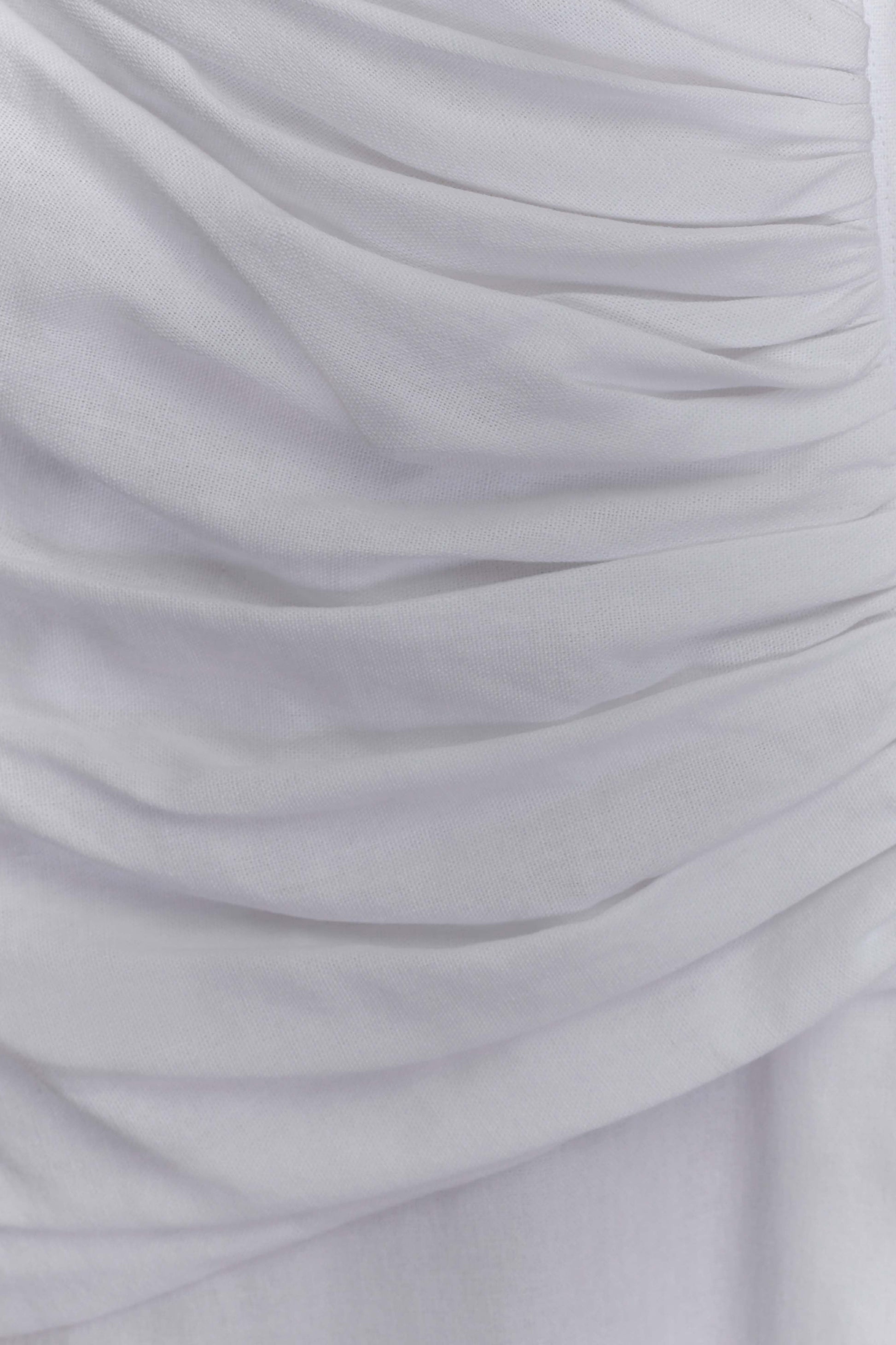 Dante Ruched Linen Midi Dress - White #7