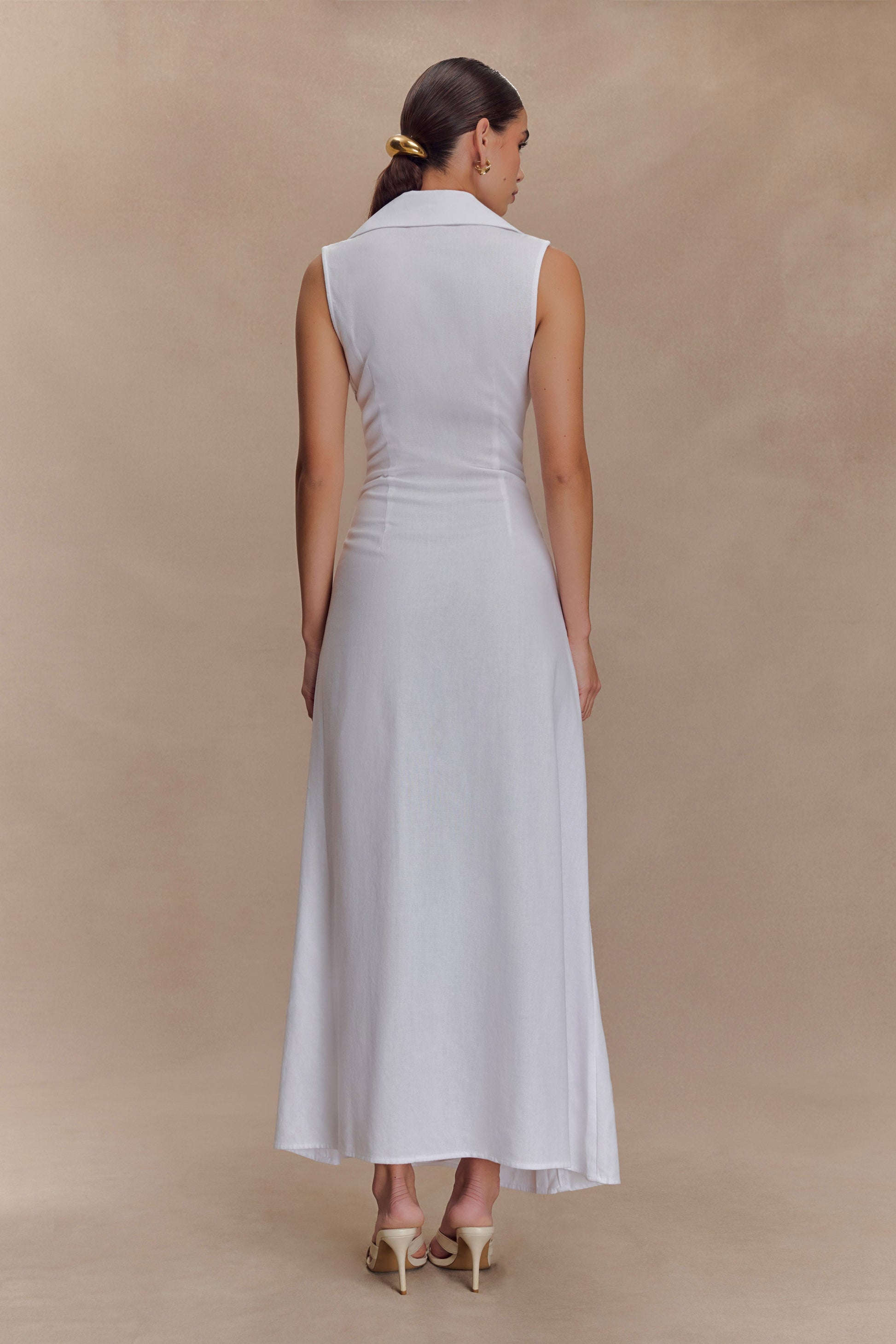 Dante Ruched Linen Midi Dress - White #2