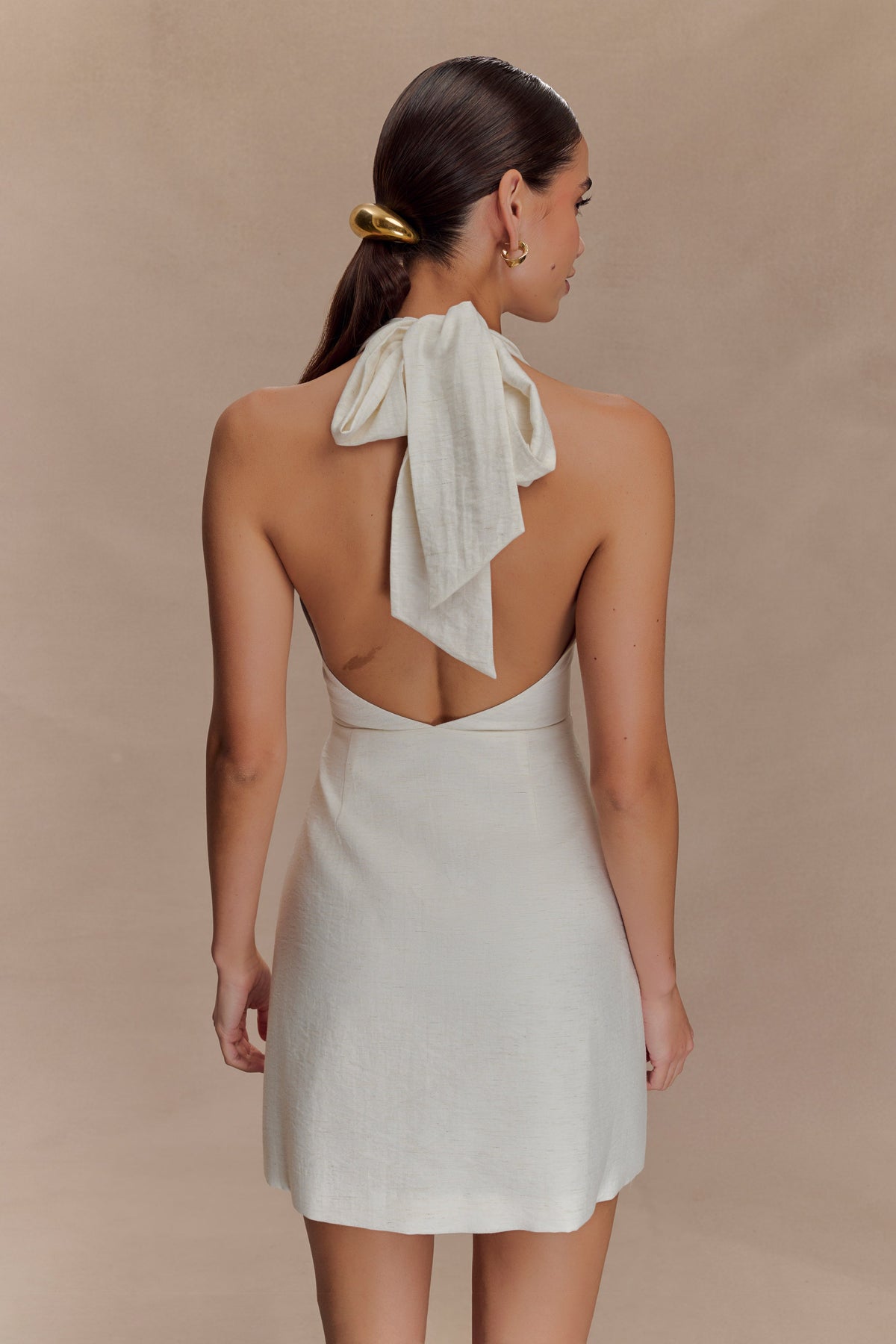 Anya Linen Halter Mini Dress - Oat Marle #3